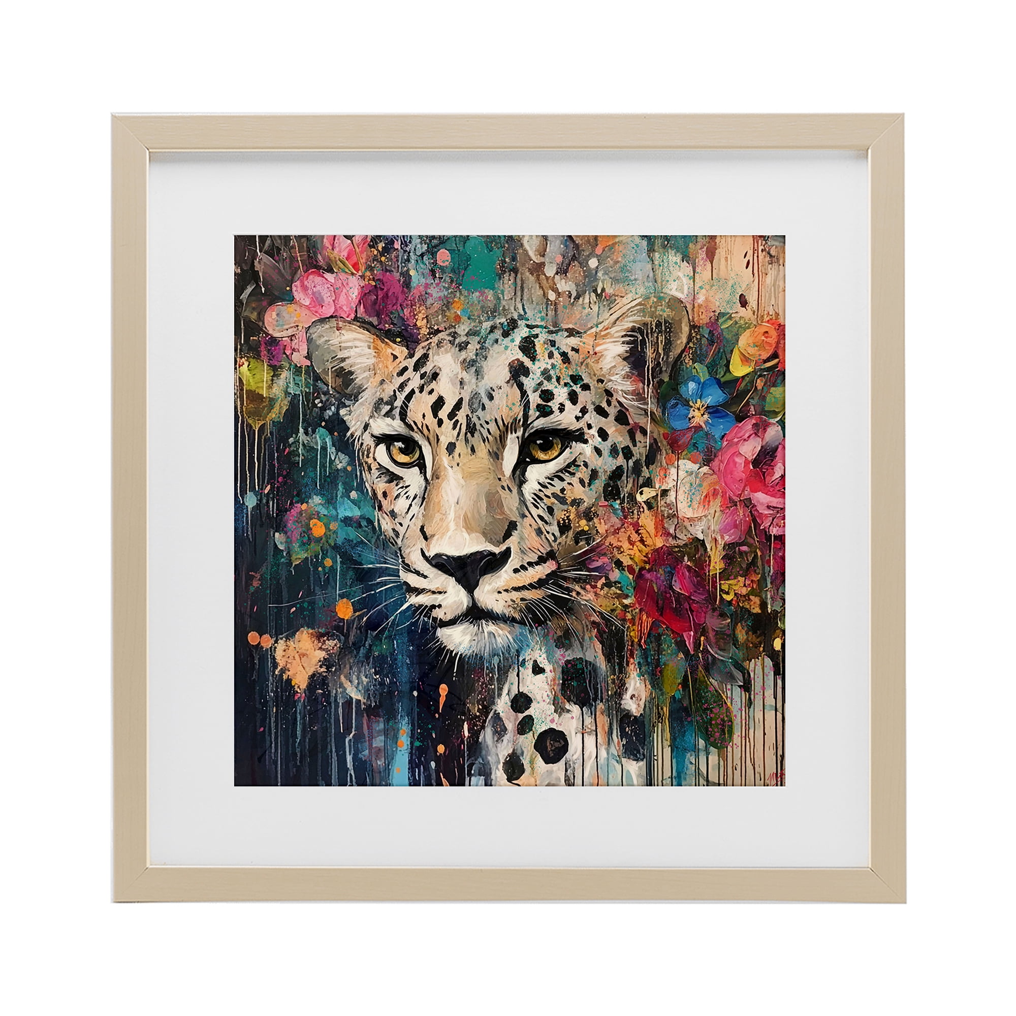 Stupell Industries Cheetah & Exotic Blooms Birch Framed Print Under Glass, design by Marta Wiley