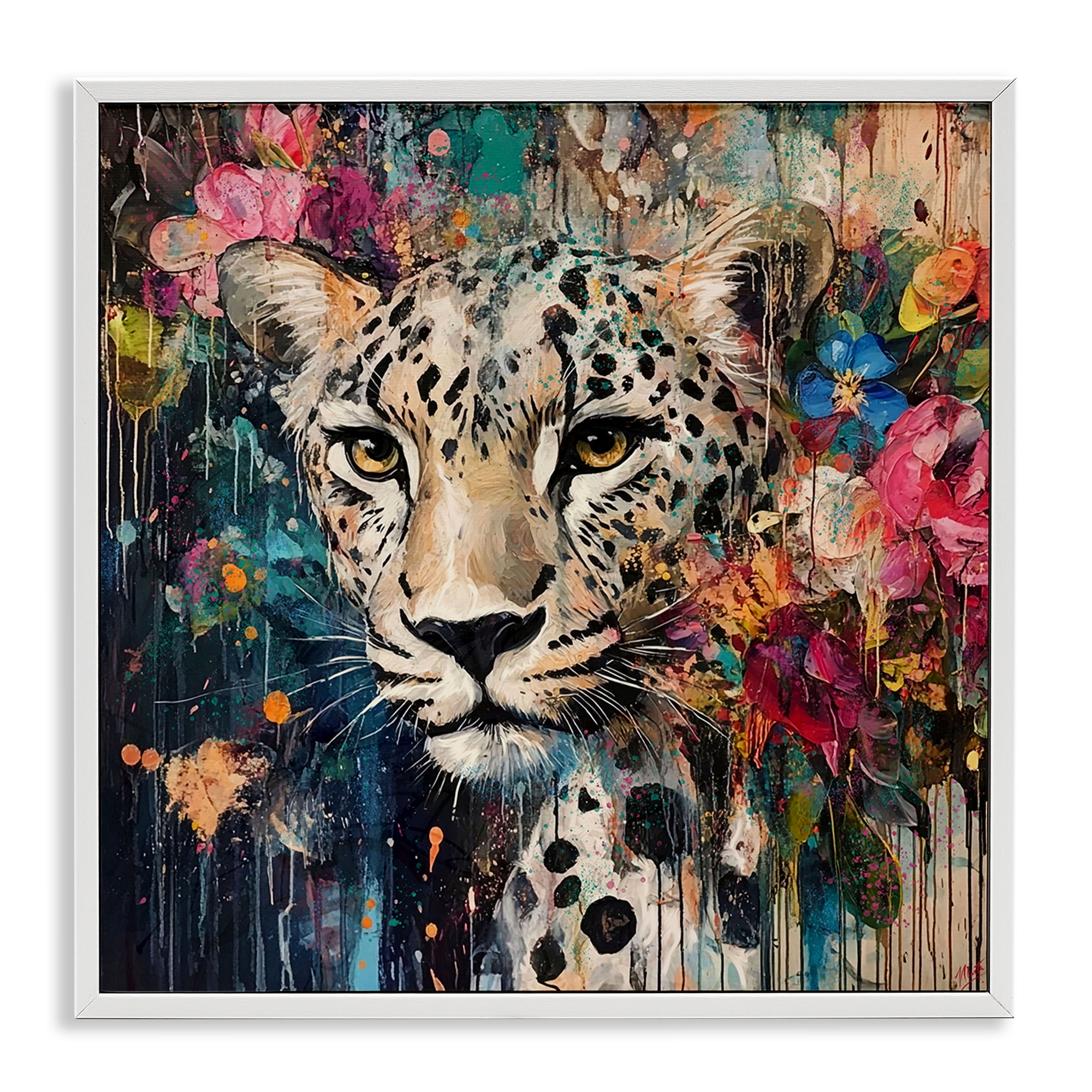 Stupell Industries Cheetah & Exotic Blooms White Framed Giclee Art, design by Marta Wiley