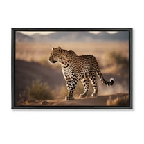 Stupell Industries Cheetah On Patrol Animals Photography Black Floater Framed Canvas Art Print Wall Art, 25 x 17