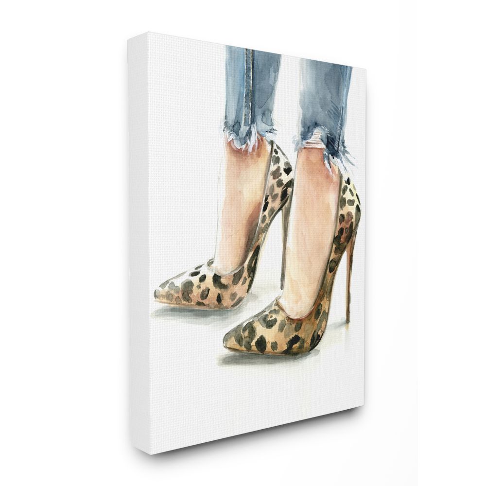 Stupell Industries Cheetah Print Heels Women's Distressed Denim Painting Canvas Wall Art Design by Jennifer Paxton Parker, 36" x 48"