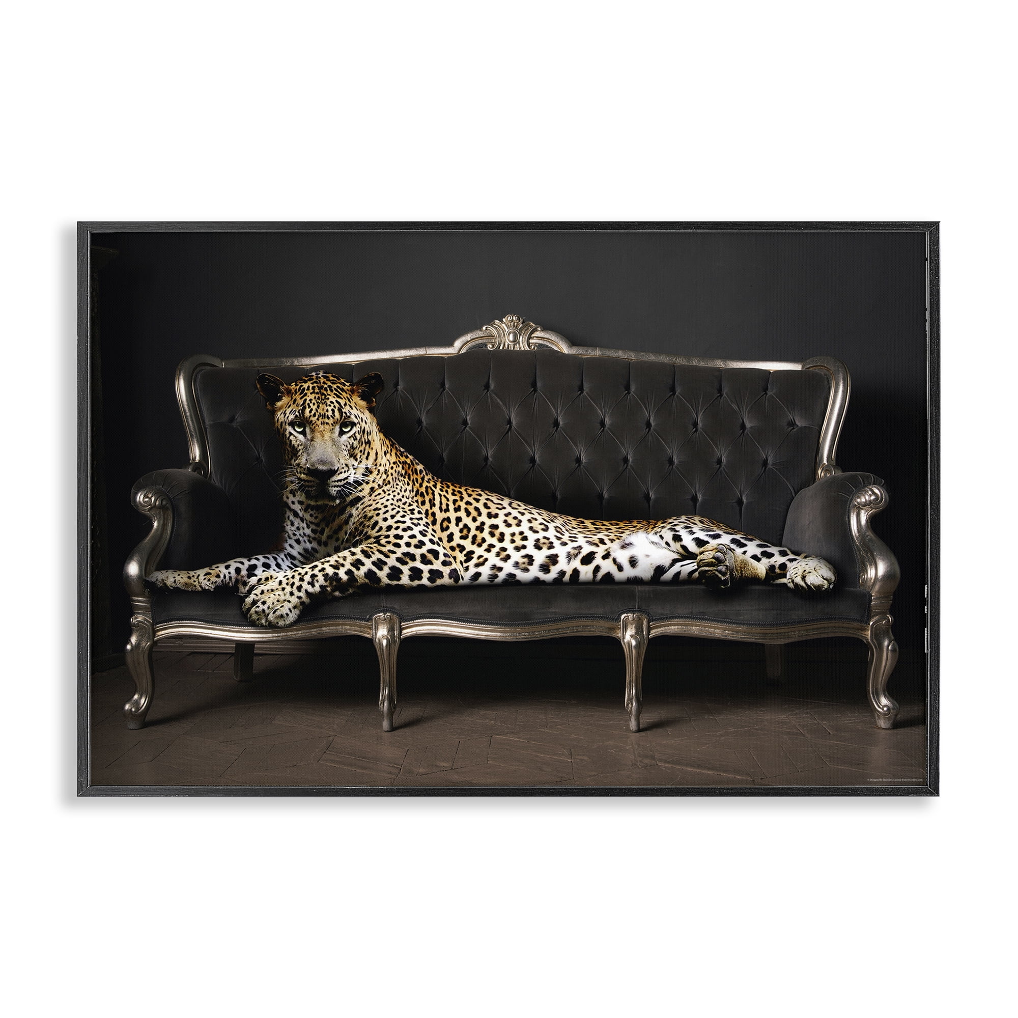 Stupell Industries Cheetah Sprawled on Couch Animals Painting Black Framed Art Print Wall Art, 24 x 16