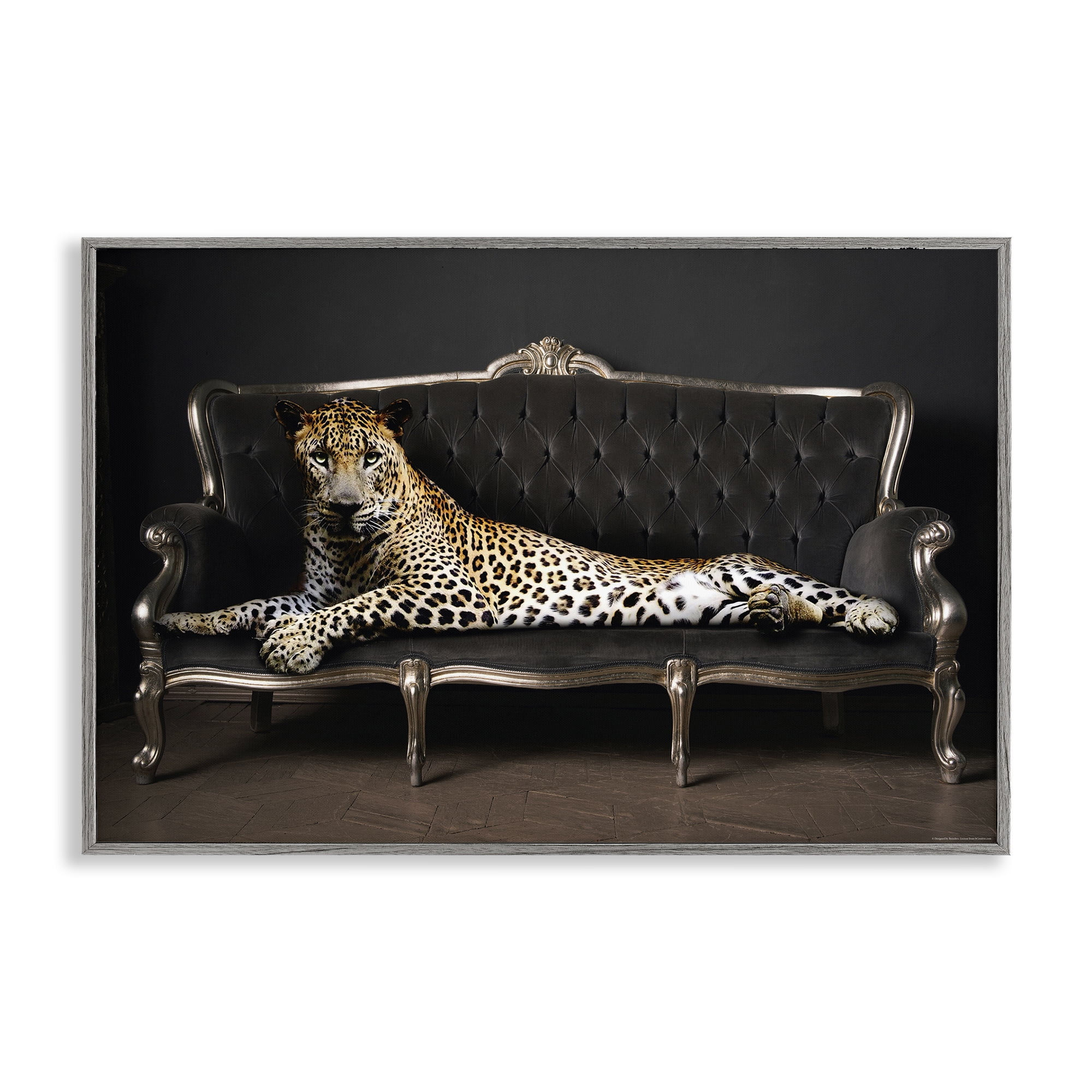 Stupell Industries Cheetah Sprawled on Couch Animals Painting Gray Framed Art Print Wall Art, 30 x 20