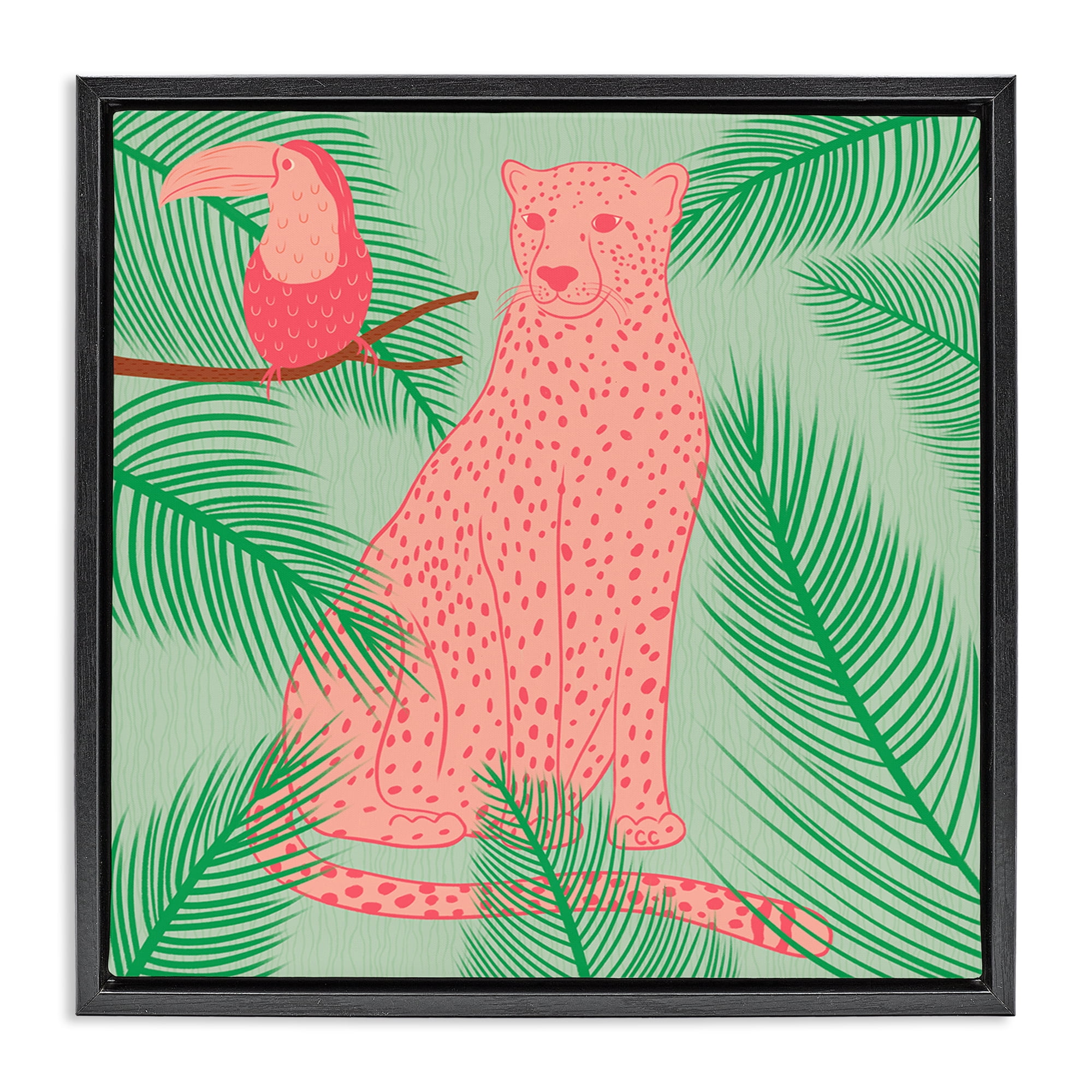 Stupell Industries Cheetah & Toucan Pastels Animals Painting Black Floater Framed Canvas Art Print Wall Art, 18 x 18