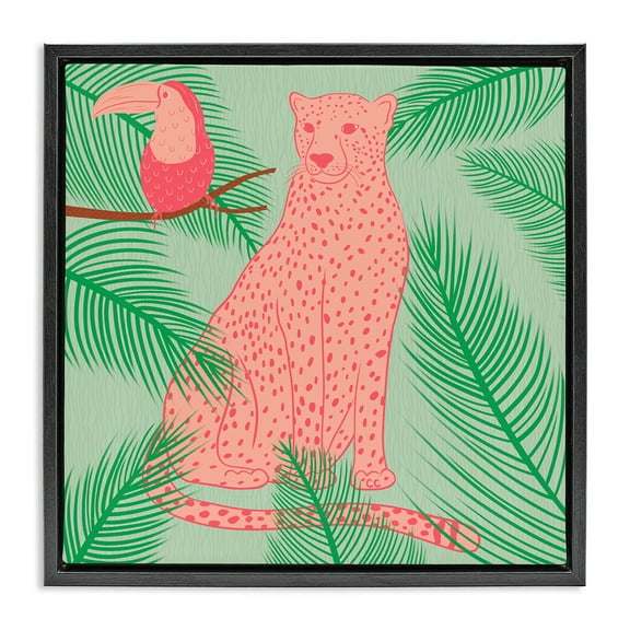 Stupell Industries Cheetah & Toucan Pastels Animals Painting Black Floater Framed Canvas Art Print Wall Art, 18 x 18