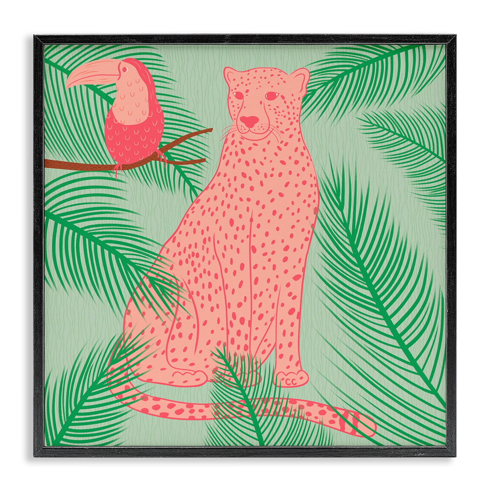 Stupell Industries Cheetah & Toucan Pastels Animals Painting Black Framed Art Print Wall Art, 24 x 24