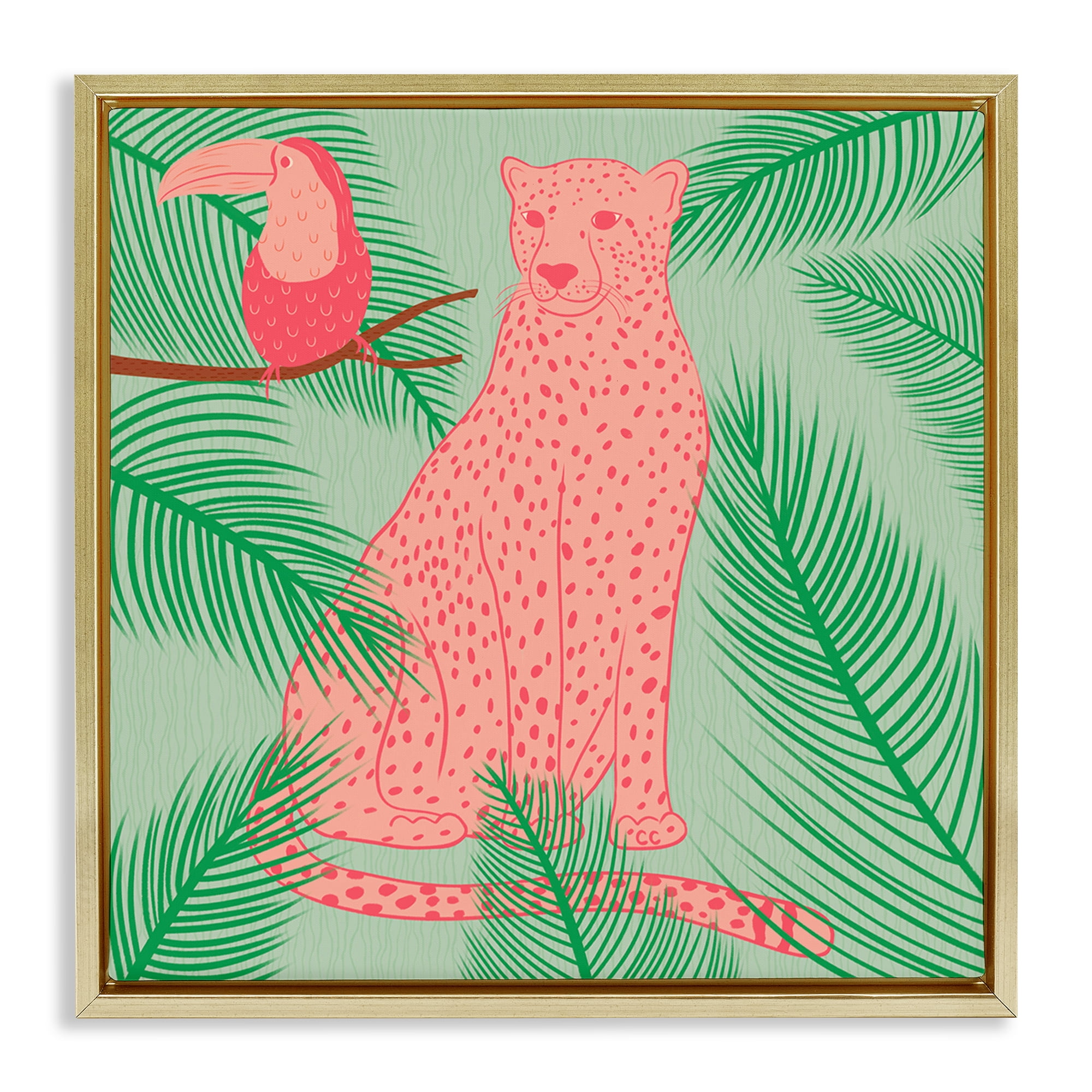 Stupell Industries Cheetah & Toucan Pastels Animals Painting Gold Floater Framed Canvas Art Print Wall Art, 25 x 25