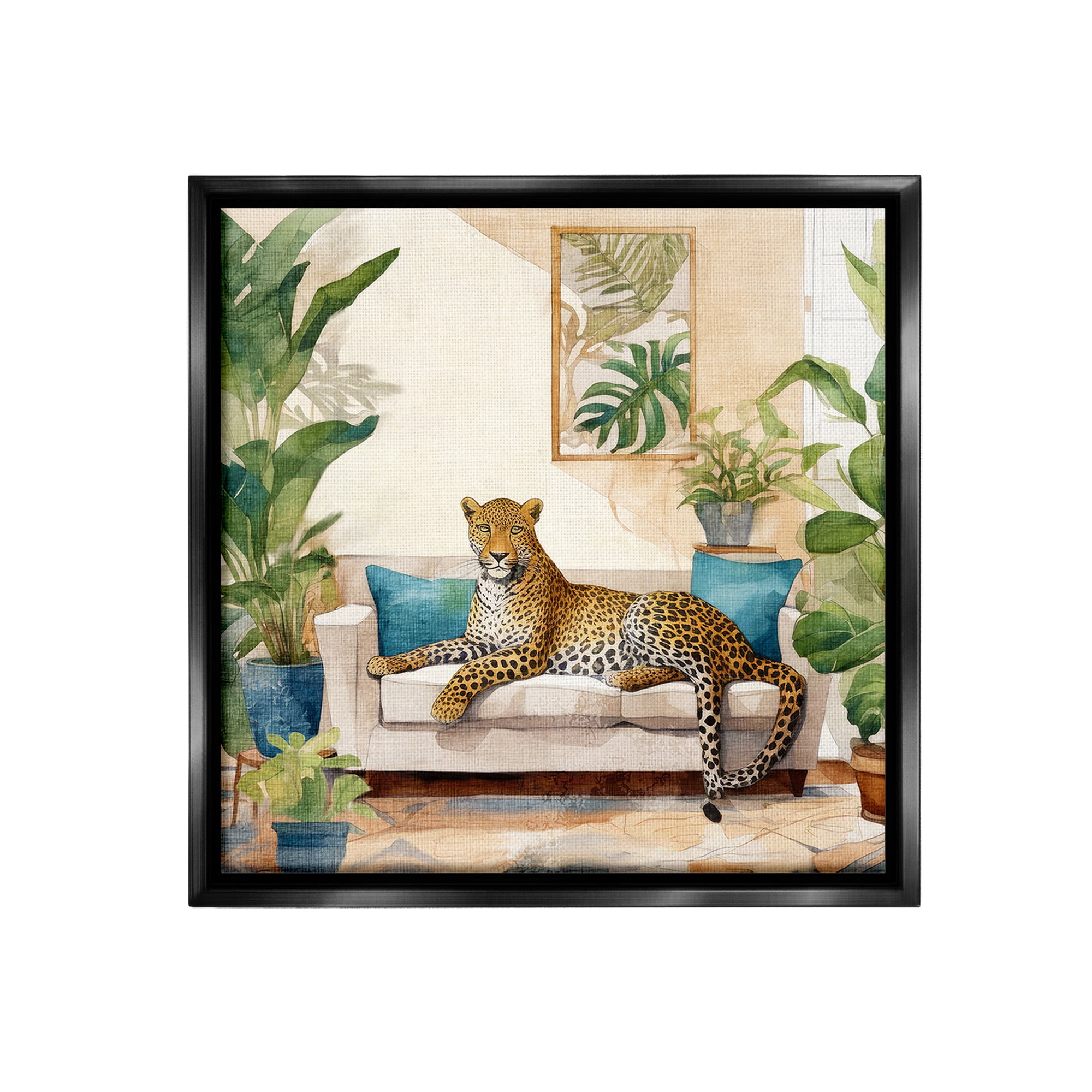 Stupell Industries Cheetah & Tropical Indoors Animals & Insects Painting Black Floater Framed Canvas Art Print Wall Art, 25 x 25