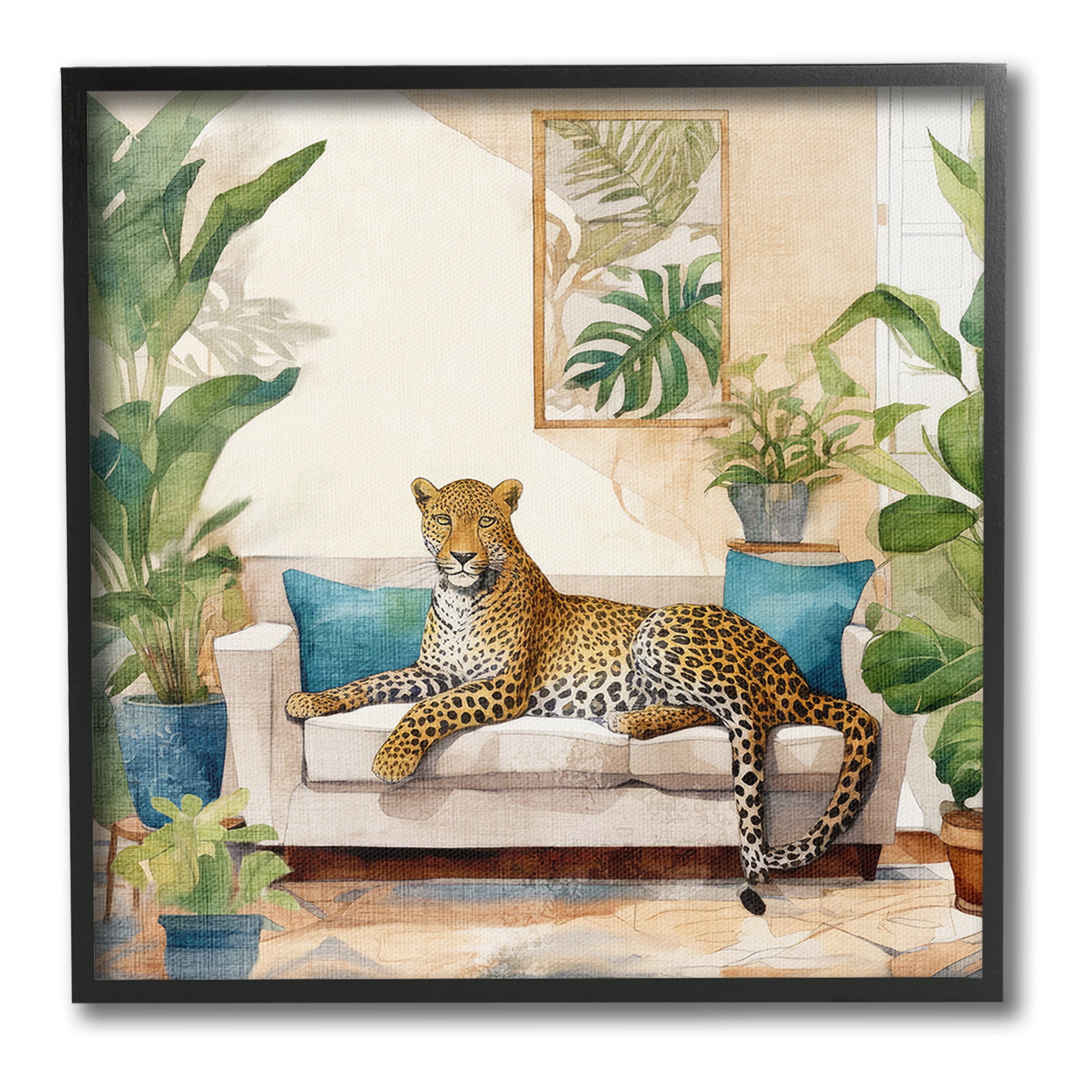 Stupell Industries Cheetah & Tropical Indoors Animals & Insects Painting Black Framed Art Print Wall Art, 17 x 17