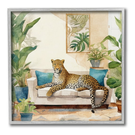 Stupell Industries Cheetah & Tropical Indoors Animals & Insects Painting Gray Framed Art Print Wall Art, 17 x 17
