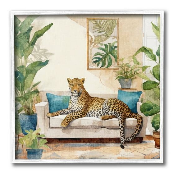 Stupell Industries Cheetah & Tropical Indoors Animals & Insects Painting White Framed Art Print Wall Art, 24 x 24