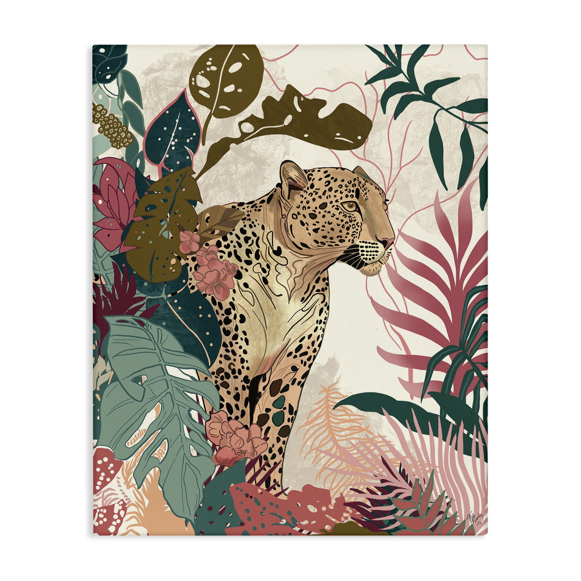 Stupell Industries Cheetah Tropical Leaf Pattern Animals & Insects Painting Gallery Wrapped Canvas Art Print Wall Art, 16 x 20