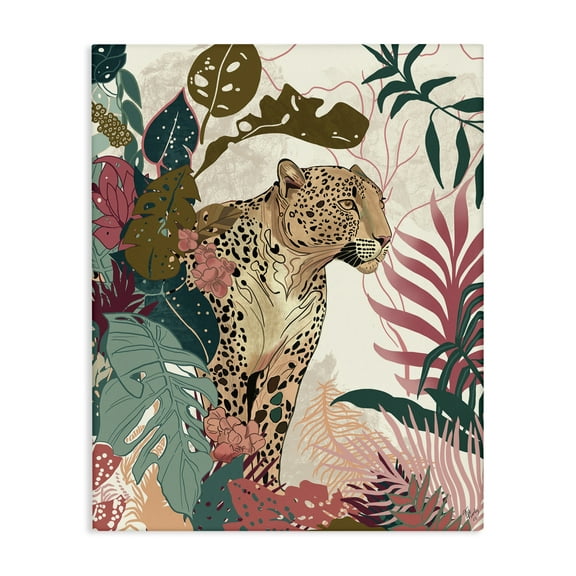 Stupell Industries Cheetah Tropical Leaf Pattern Animals & Insects Painting Gallery Wrapped Canvas Art Print Wall Art, 30 x 40