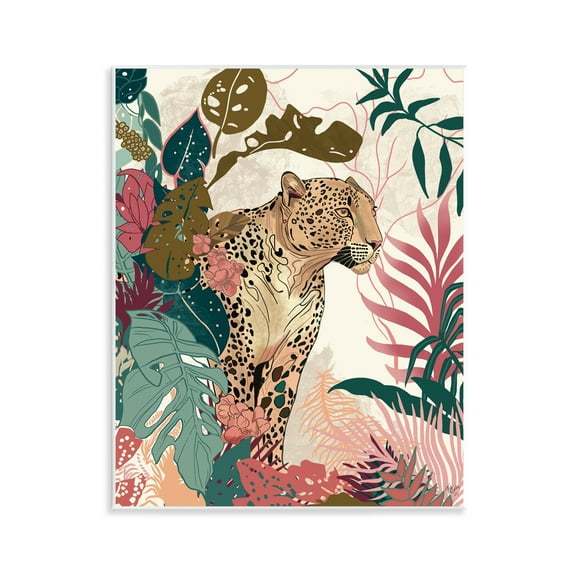 Stupell Industries Cheetah Tropical Leaf Pattern Animals & Insects Painting Unframed Art Print Wall Art, 11 x 14