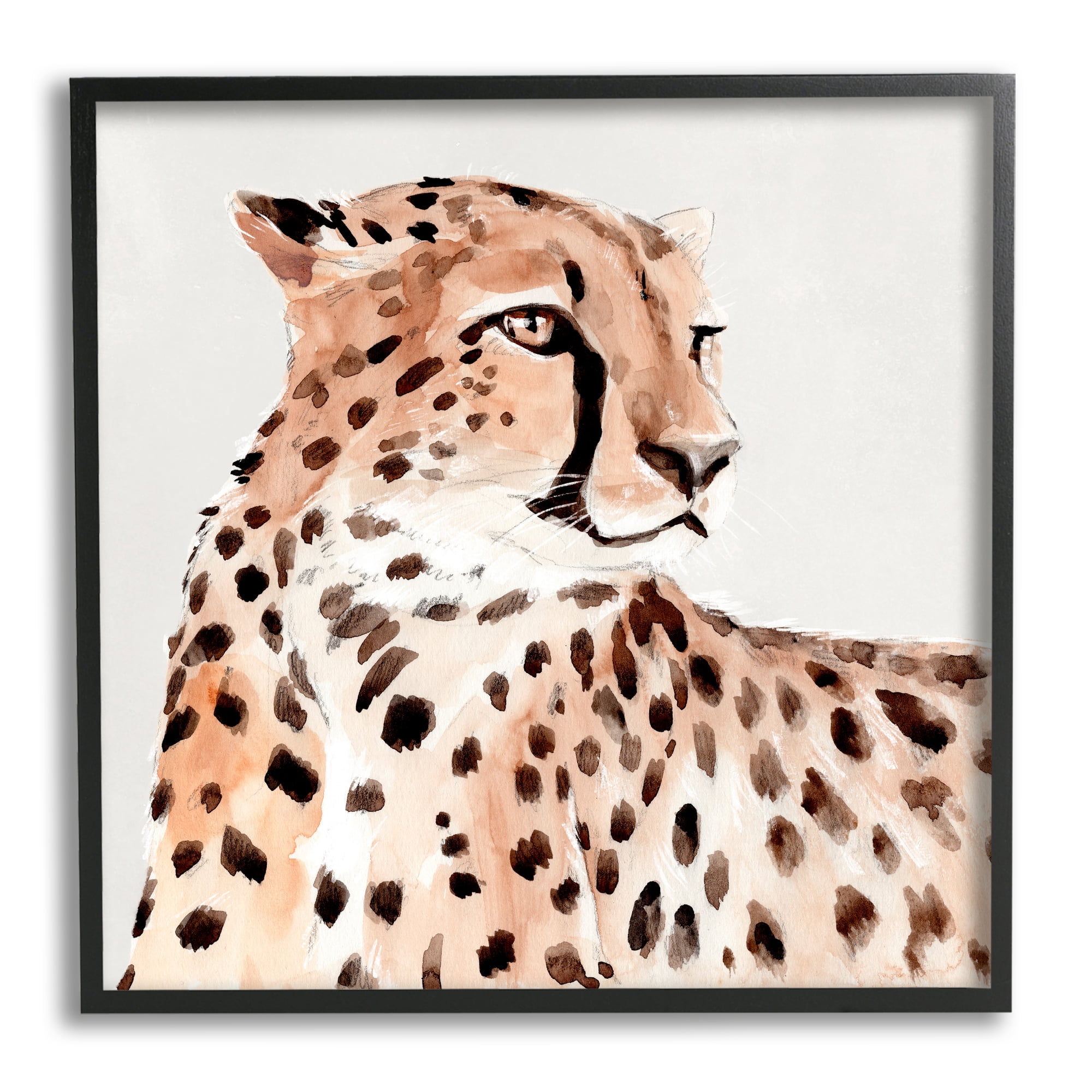 Stupell Industries Cheetah Wildlife Portrait Animals & Insects Painting Black Framed Art Print Wall Art, 17 x 17