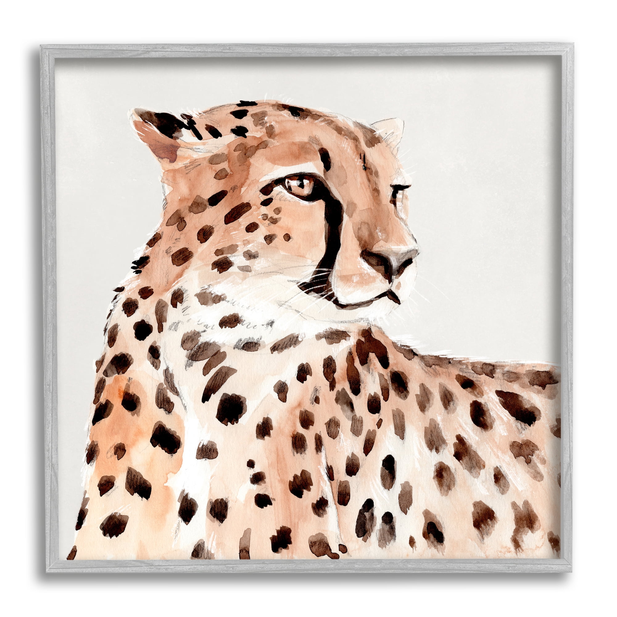 Stupell Industries Cheetah Wildlife Portrait Animals & Insects Painting Gray Framed Art Print Wall Art, 24 x 24