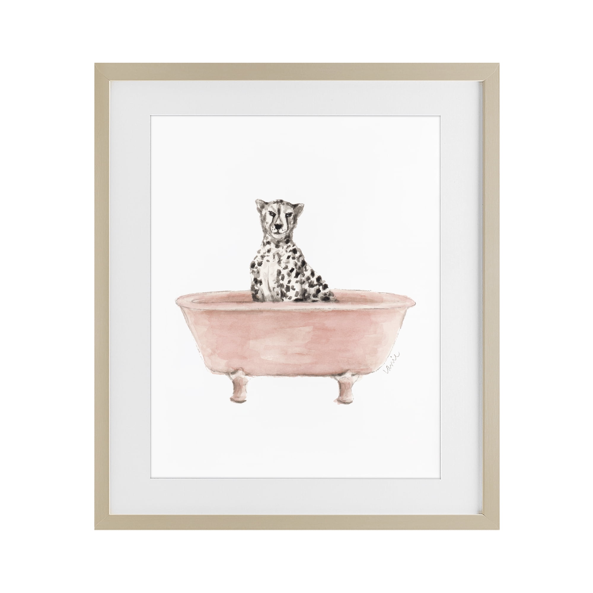 Stupell Industries Cheetah in Pink Tub Birch Framed Print Under Glass, design by Lanie Loreth