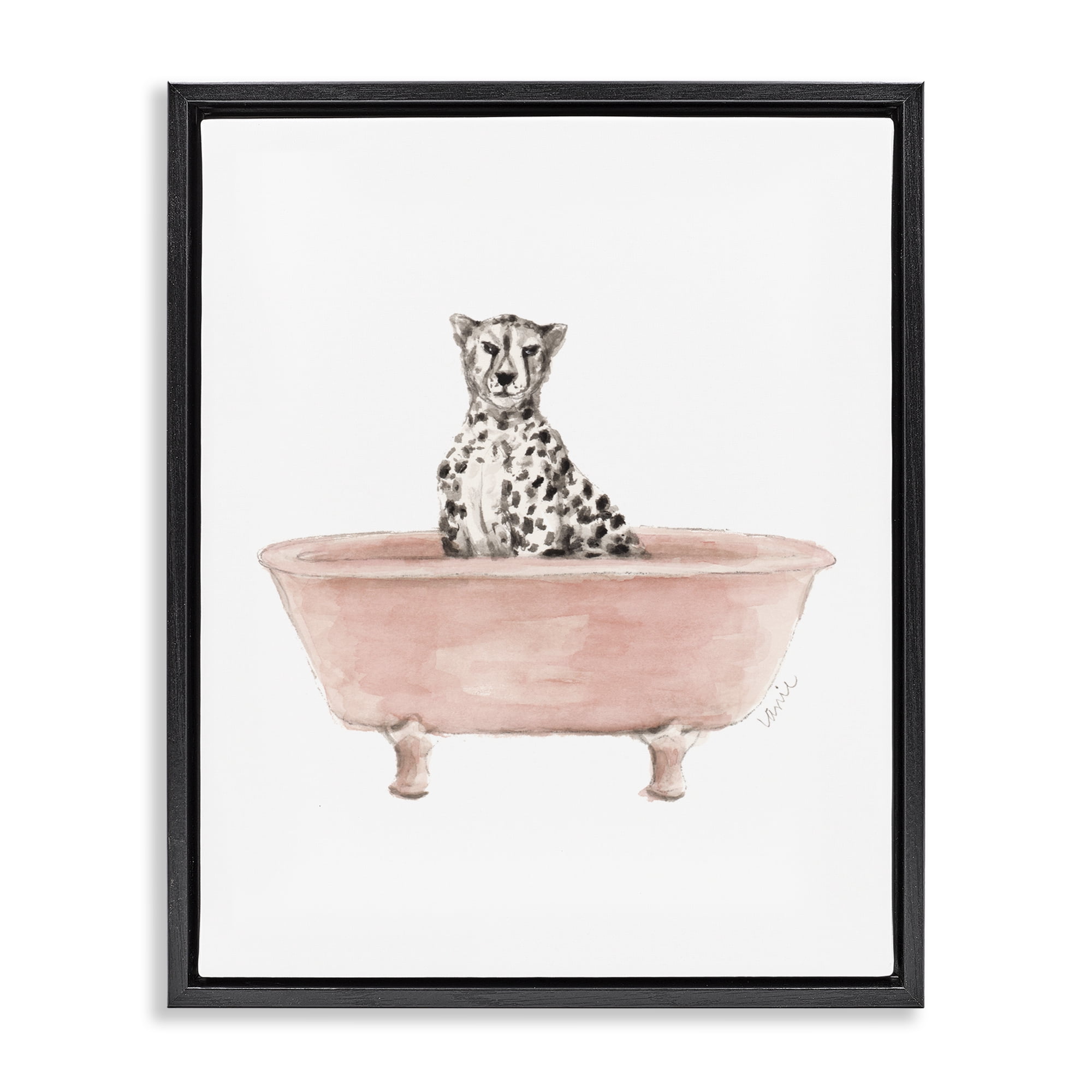 Stupell Industries Cheetah in Pink Tub Black Framed Floater Canvas Wall Art, design by Lanie Loreth