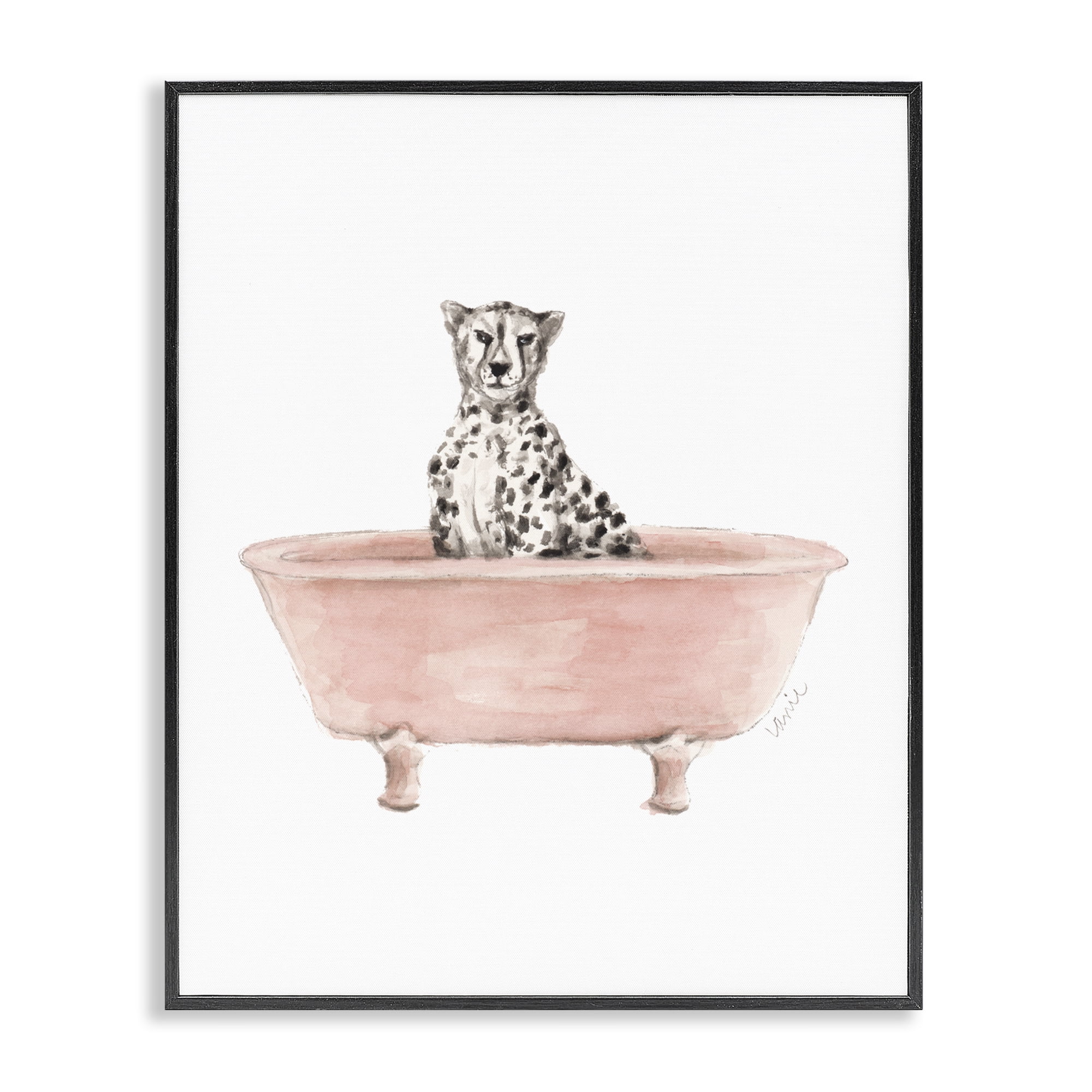 Stupell Industries Cheetah in Pink Tub Black Framed Giclee Art, design by Lanie Loreth
