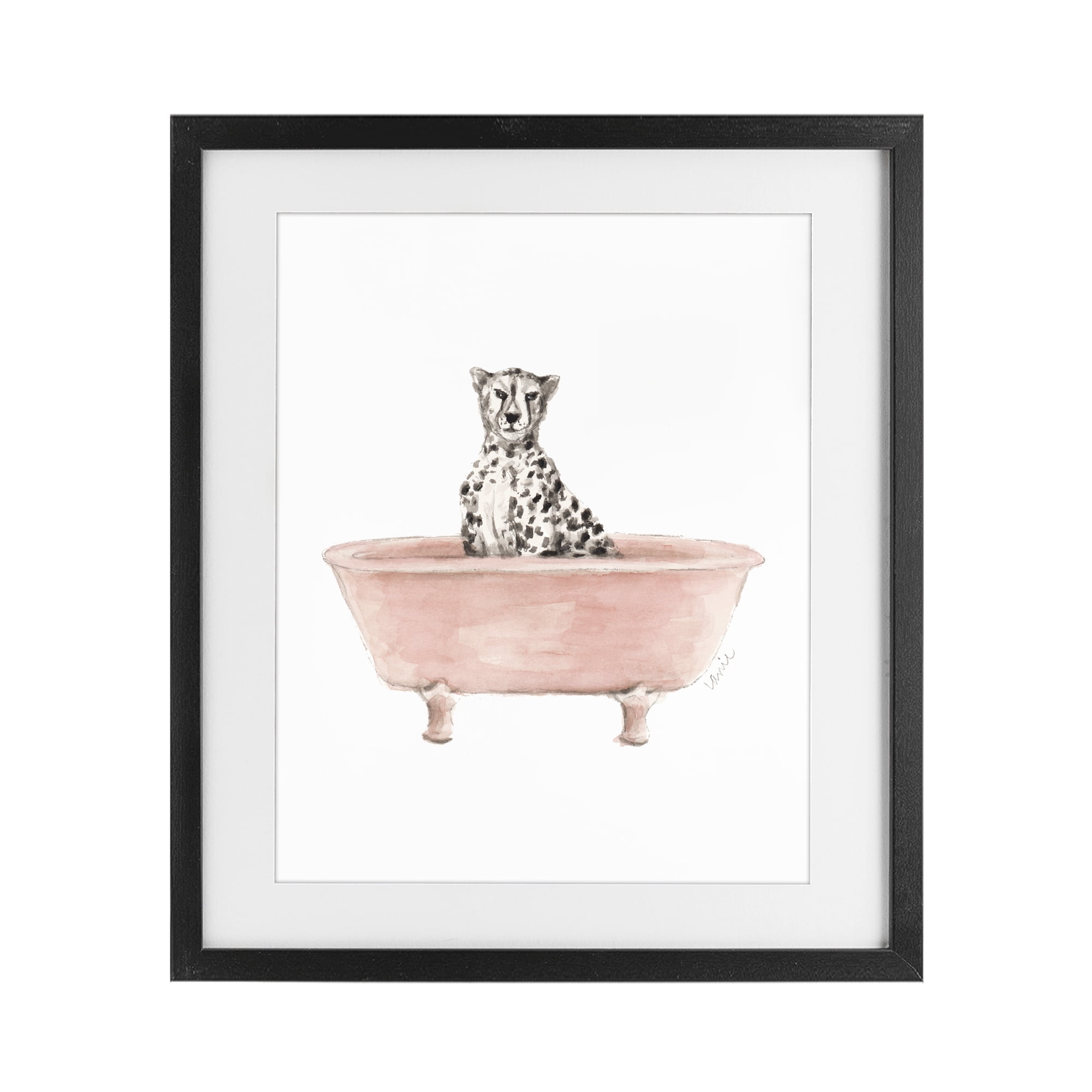 Stupell Industries Cheetah in Pink Tub Black Framed Print Under Glass, design by Lanie Loreth