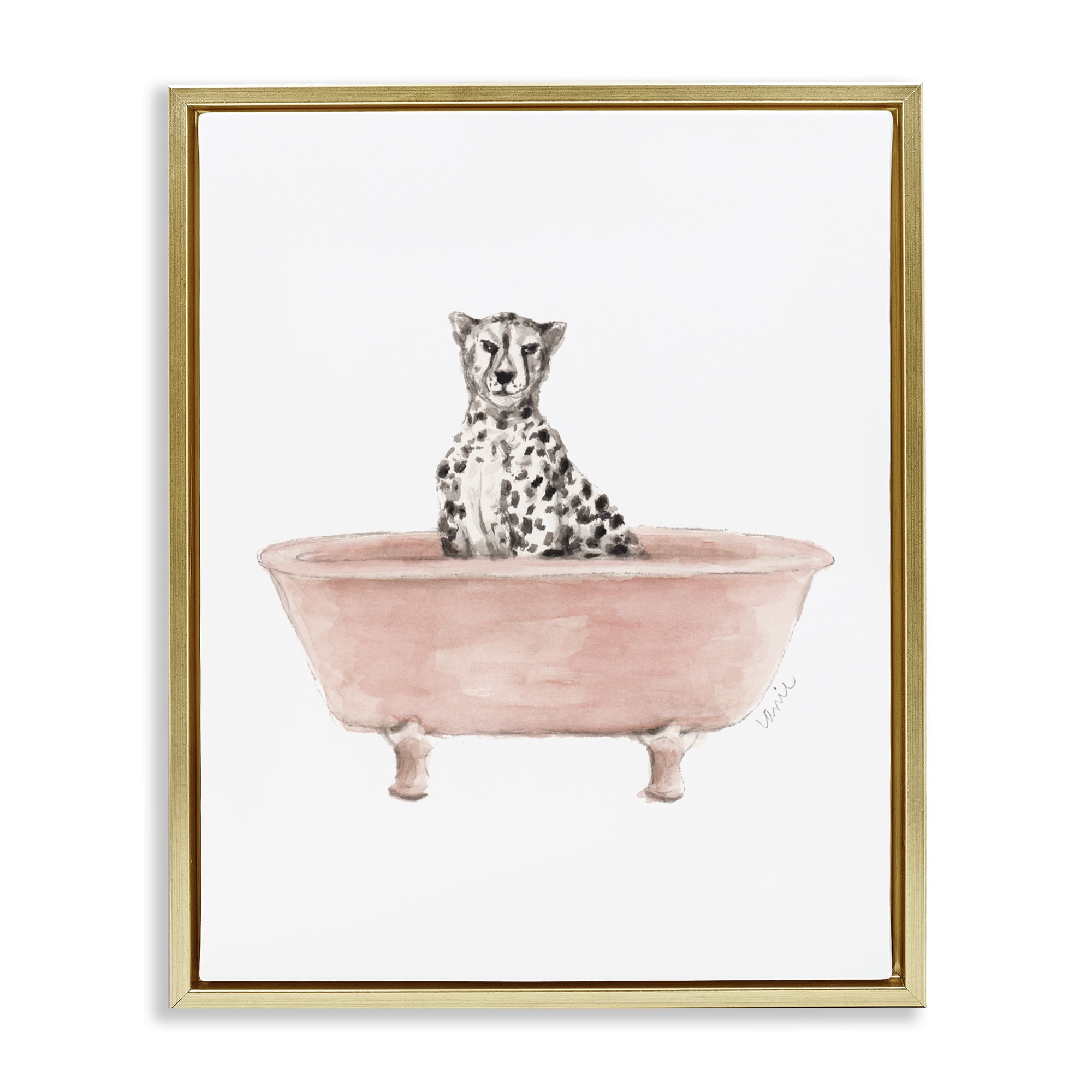 Stupell Industries Cheetah in Pink Tub Gold Framed Floater Canvas Wall Art, design by Lanie Loreth