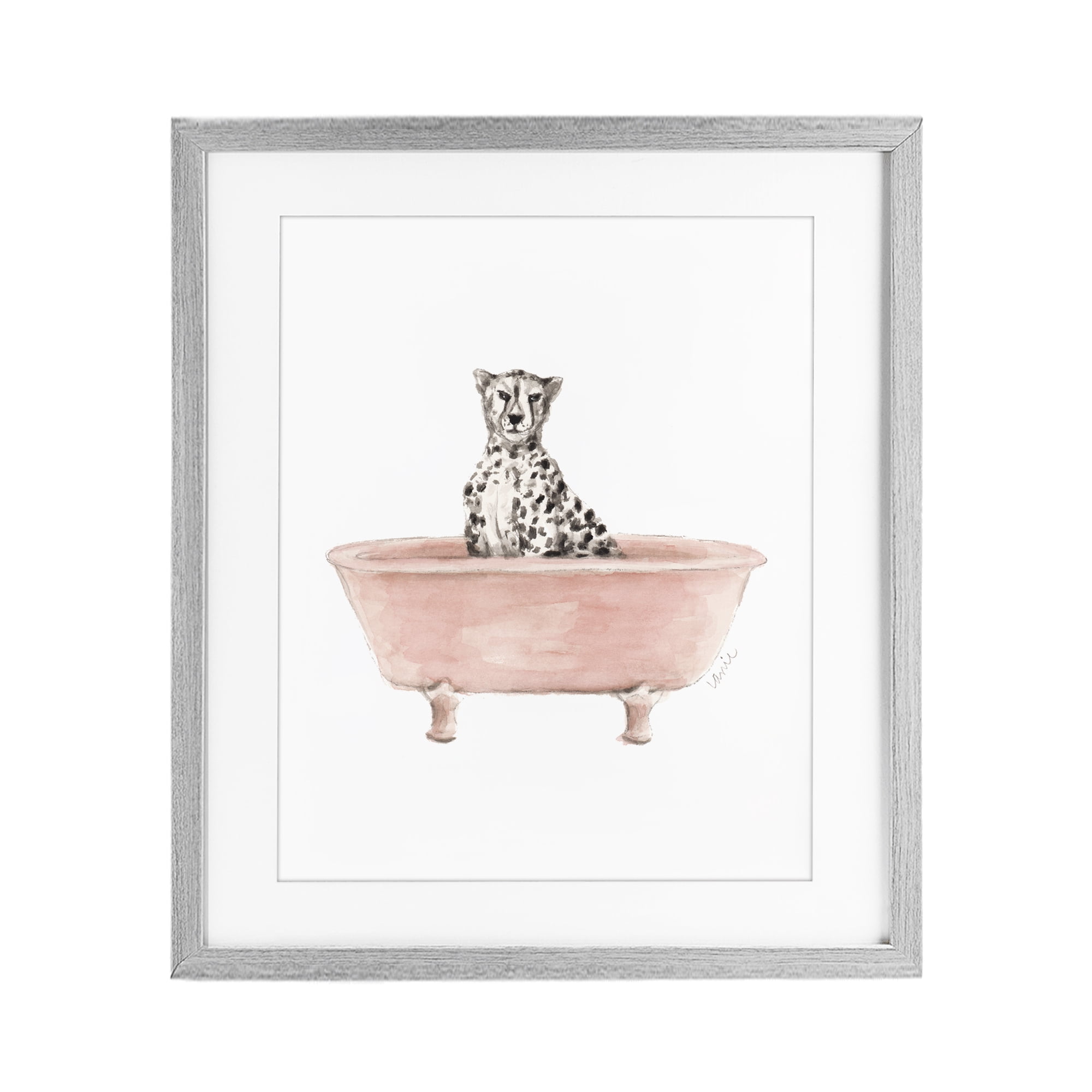 Stupell Industries Cheetah in Pink Tub Gray Framed Print Under Glass, design by Lanie Loreth