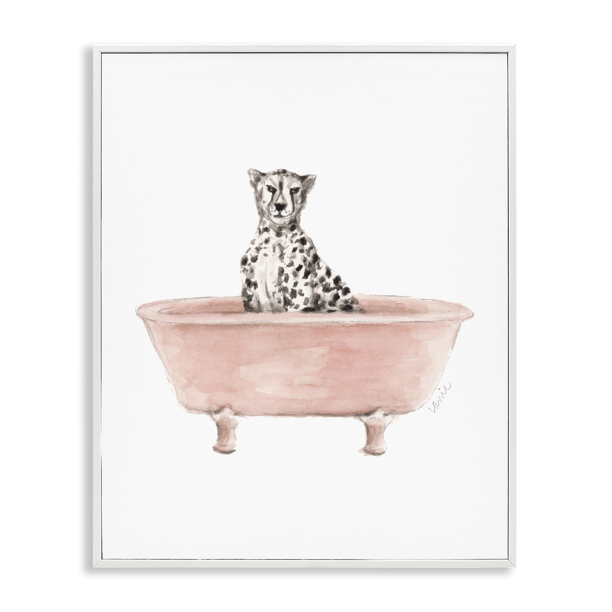 Stupell Industries Cheetah in Pink Tub White Framed Giclee Art, design by Lanie Loreth