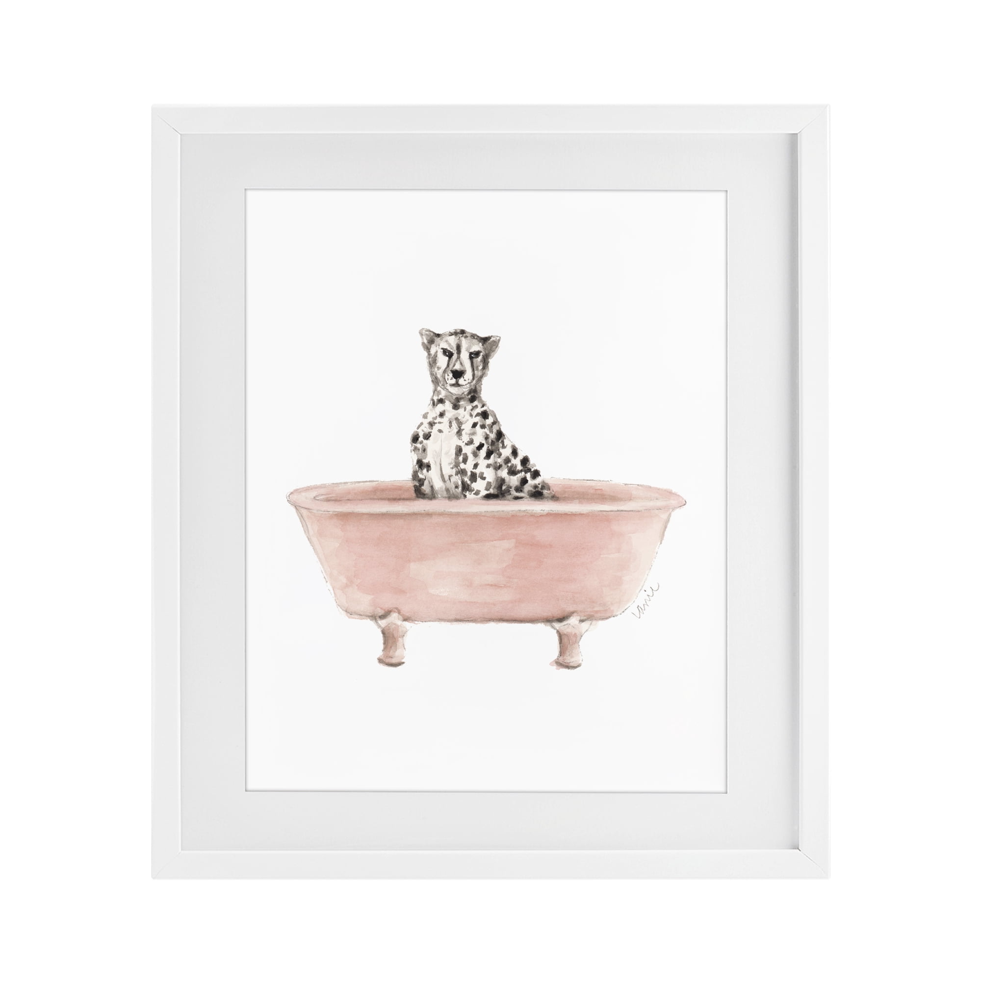 Stupell Industries Cheetah in Pink Tub White Framed Print Under Glass, design by Lanie Loreth