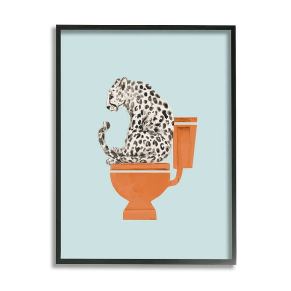 Stupell Industries Cheetah on Bathroom Toilet Animals & Insects Painting Black Framed Art Print Wall Art, 11 x 14