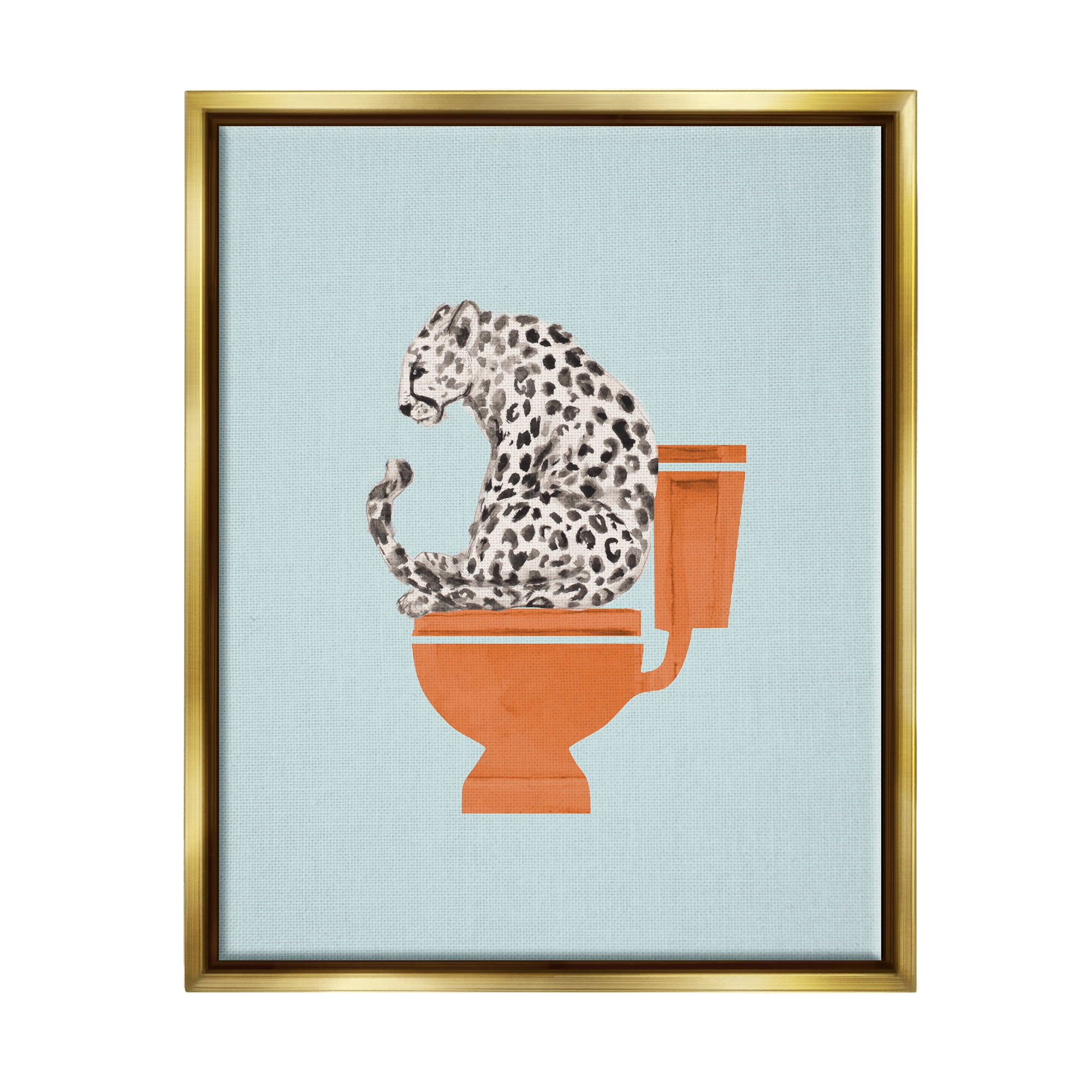 Stupell Industries Cheetah on Bathroom Toilet Animals & Insects Painting Gold Floater Framed Art Print Wall Art, 25 x 31