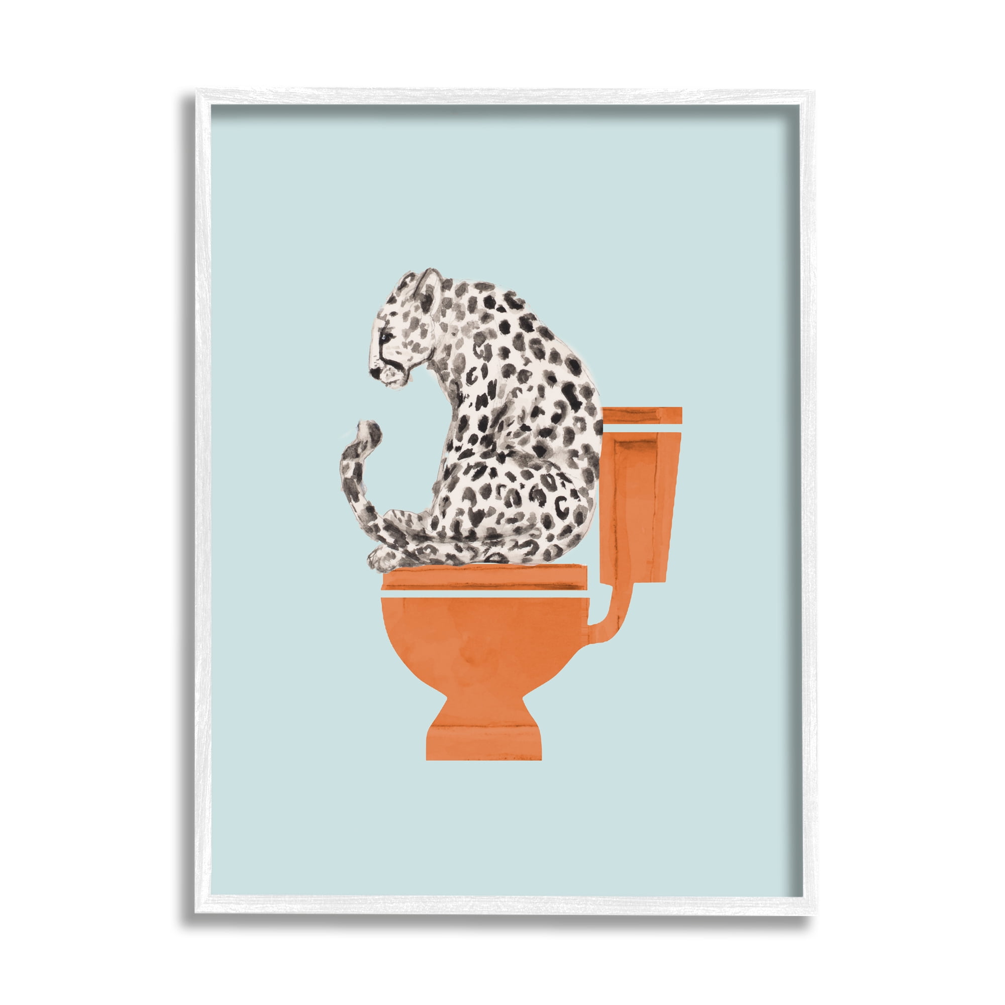 Stupell Industries Cheetah on Bathroom Toilet Animals & Insects Painting White Framed Art Print Wall Art, 16 x 20