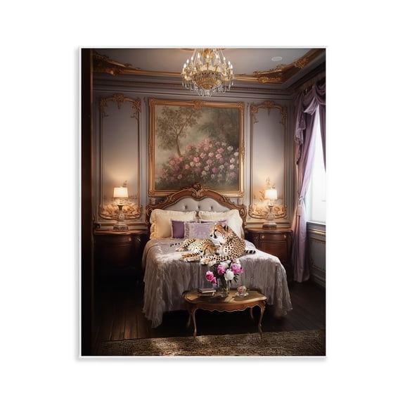Stupell Industries Cheetah on Regal Bed Animals Painting Unframed Art Print Wall Art, 11 x 14