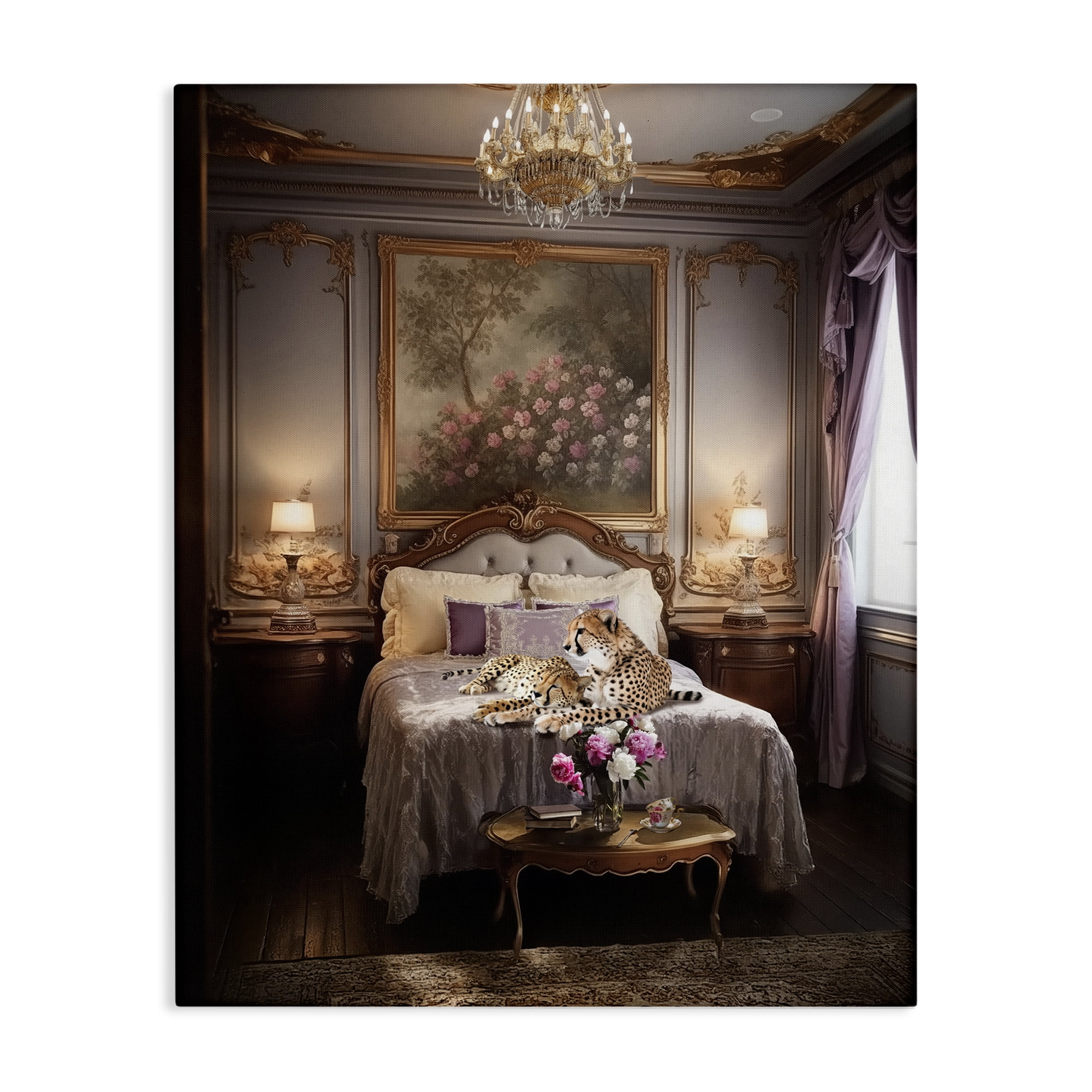 Stupell Industries Cheetah on Regal Bed Animals Painting Wrapped Canvas Art Print Wall Art, 16 x 20