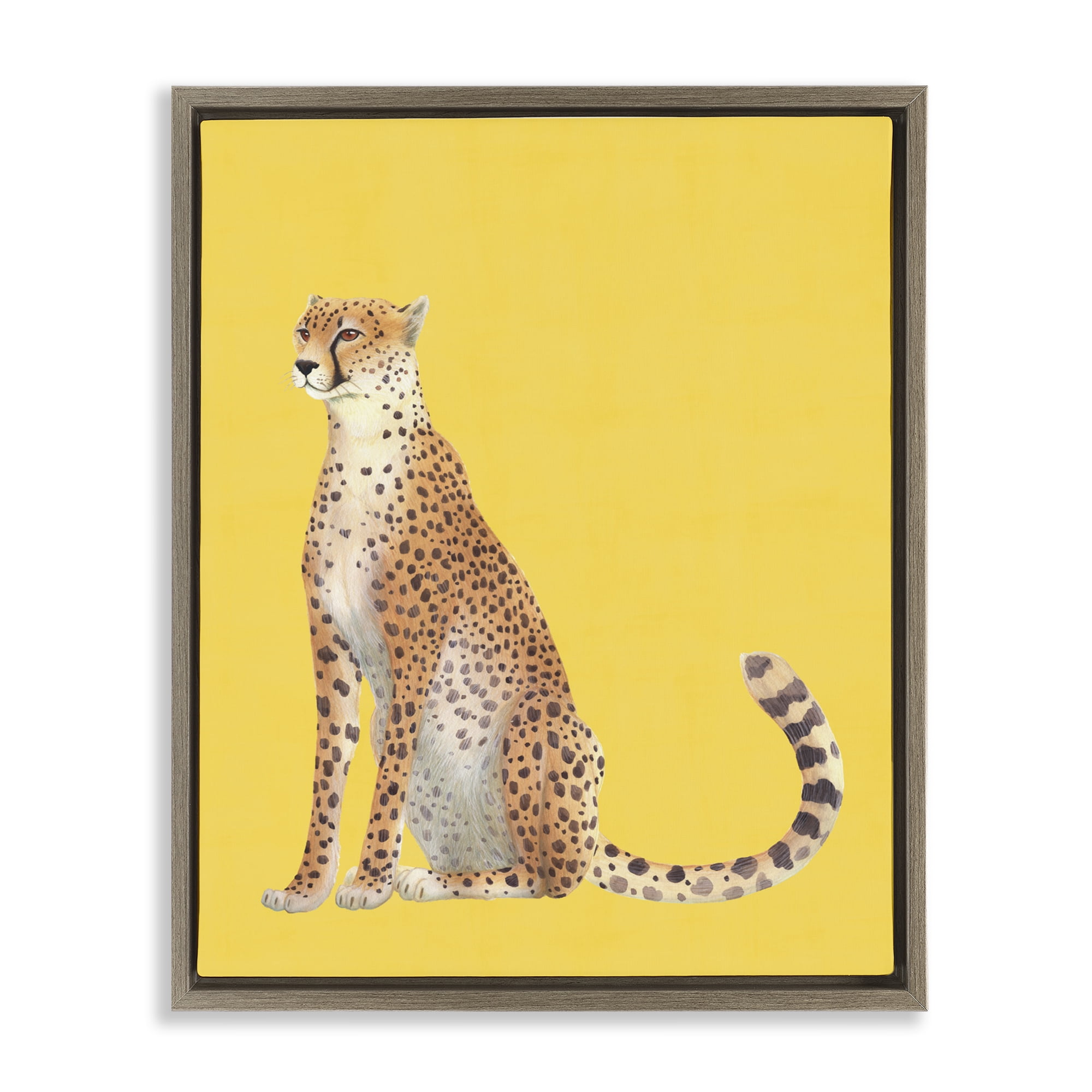 Stupell Industries Cheetah on Vibrant Yellow Brown Framed Floater Canvas Wall Art, design by Karolina Sato