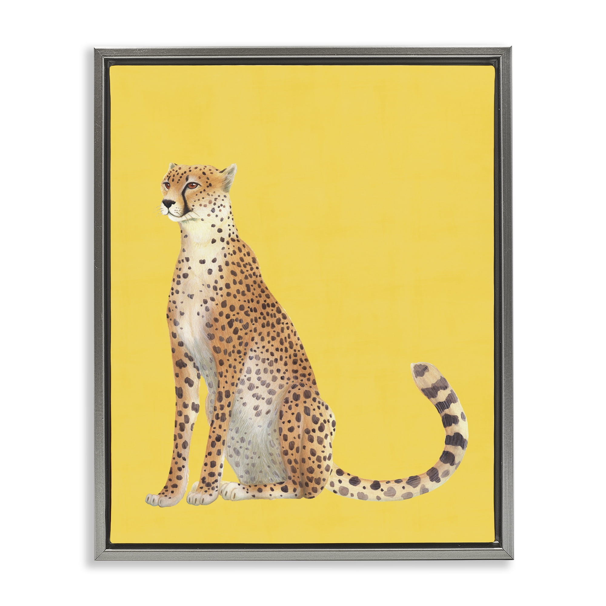 Stupell Industries Cheetah on Vibrant Yellow Gray Framed Floater Canvas Wall Art, design by Karolina Sato