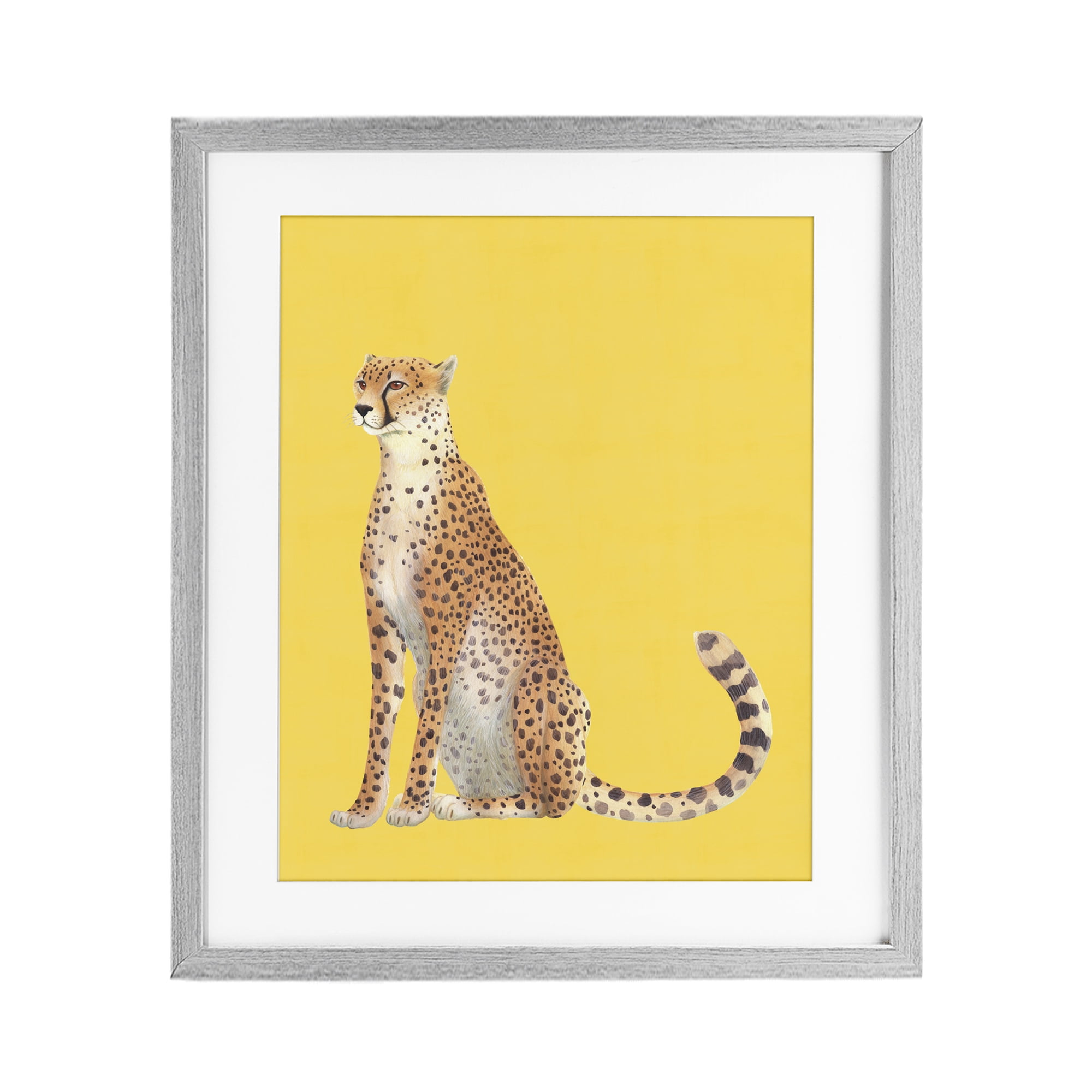Stupell Industries Cheetah on Vibrant Yellow Gray Framed Print Under Glass, design by Karolina Sato