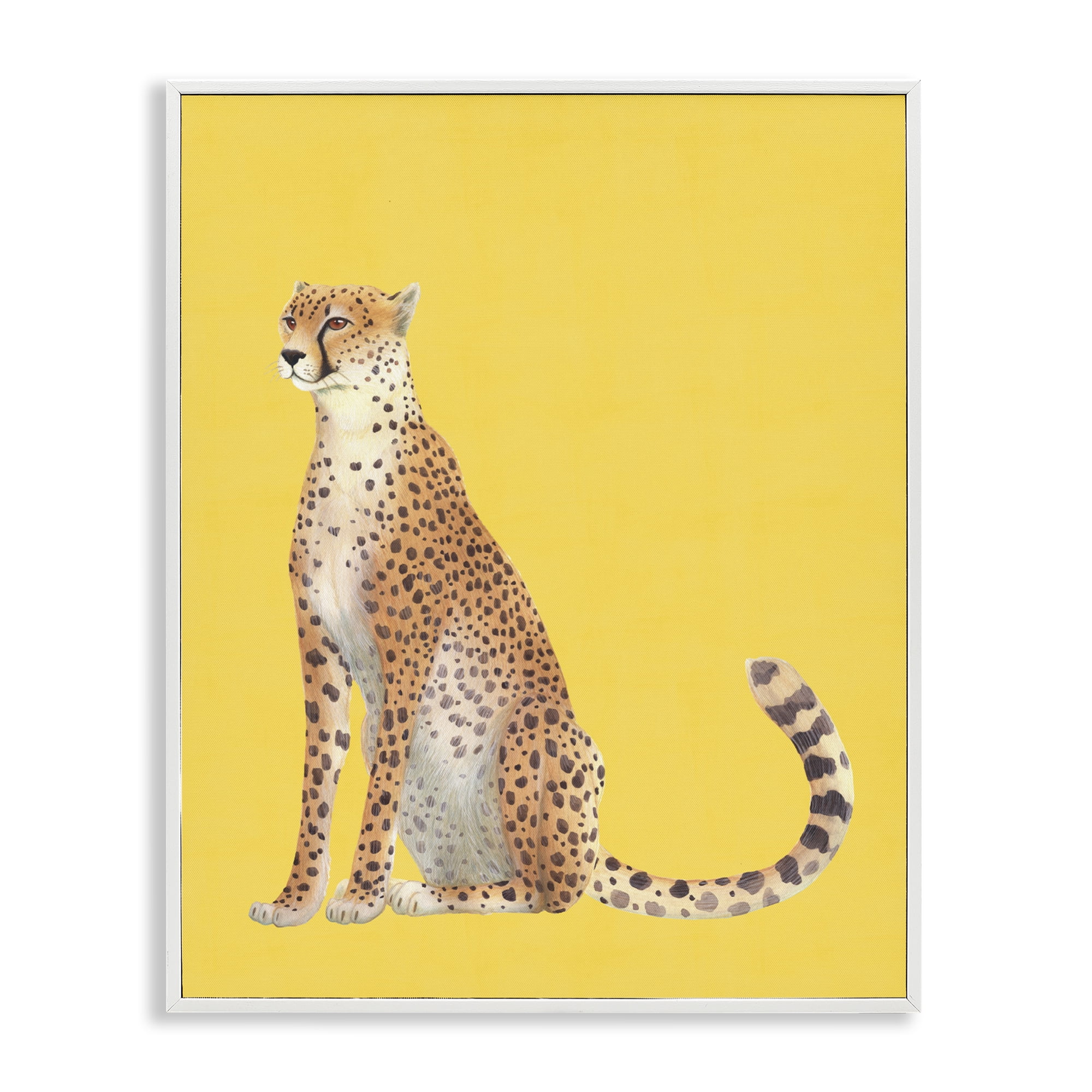 Stupell Industries Cheetah on Vibrant Yellow White Framed Giclee Art, design by Karolina Sato