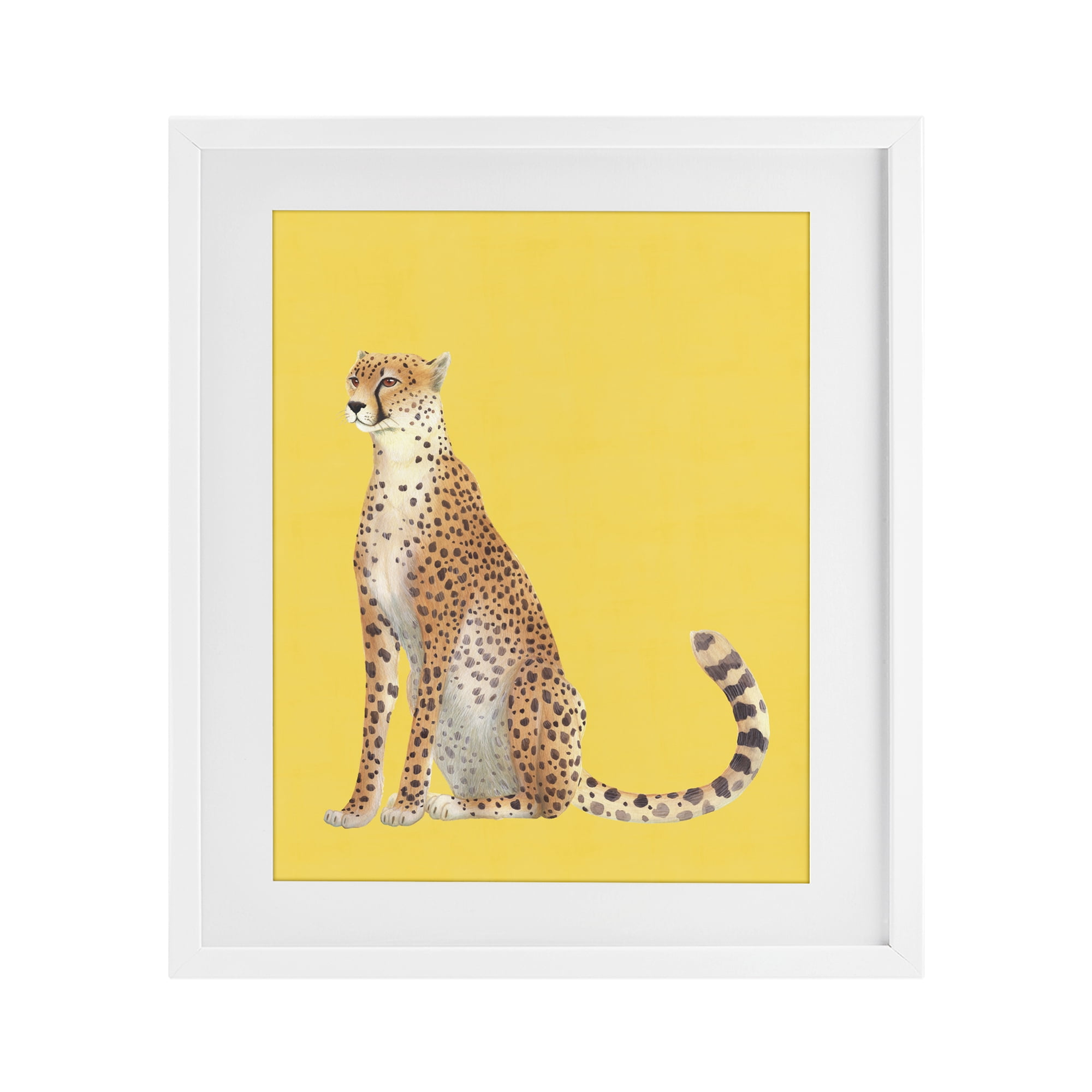 Stupell Industries Cheetah on Vibrant Yellow White Framed Print Under Glass, design by Karolina Sato