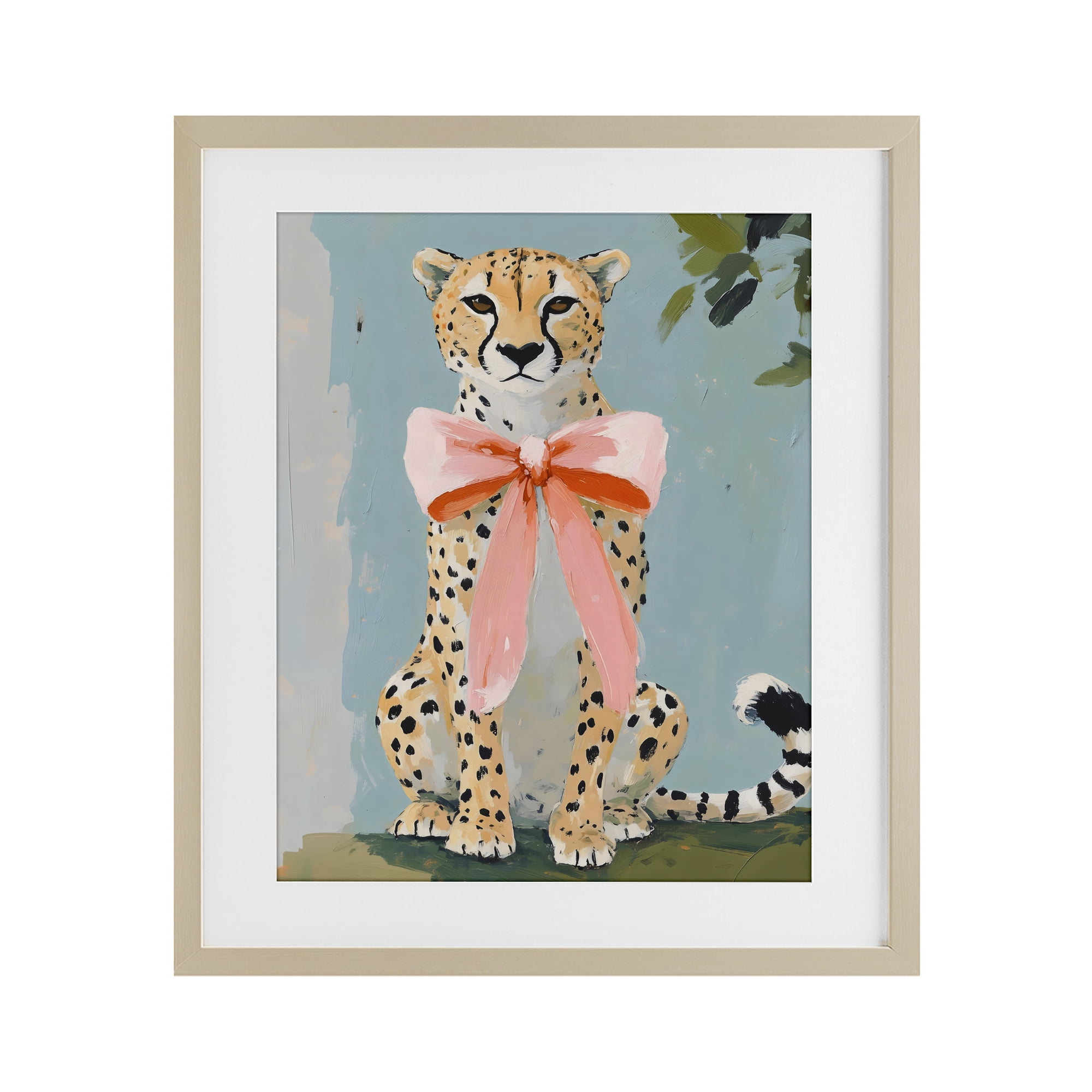 Stupell Industries Cheetah with Big Pink Bow Birch Framed Print Under Glass, design by The Prints Vibe