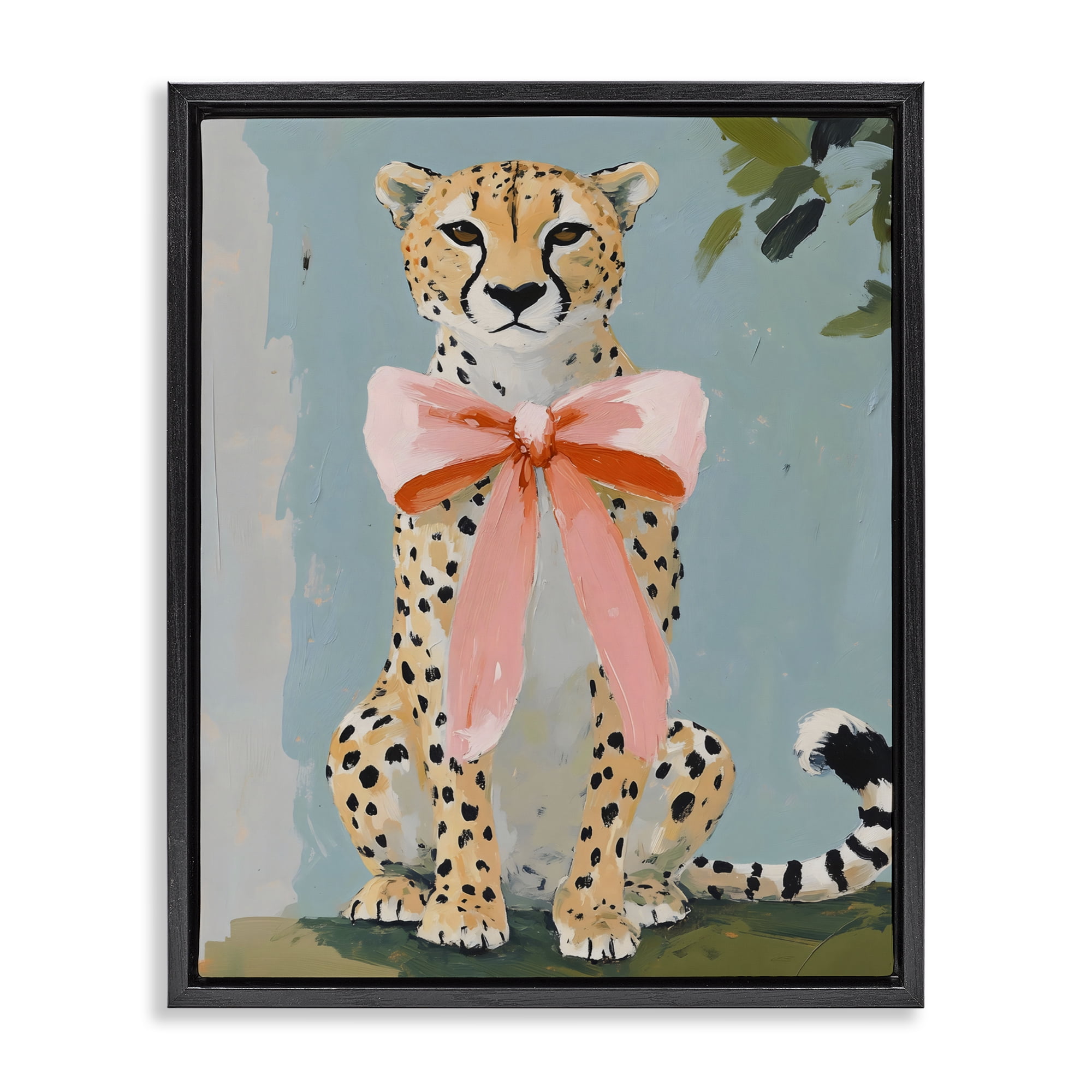 Stupell Industries Cheetah with Big Pink Bow Black Framed Floater Canvas Wall Art, design by The Prints Vibe