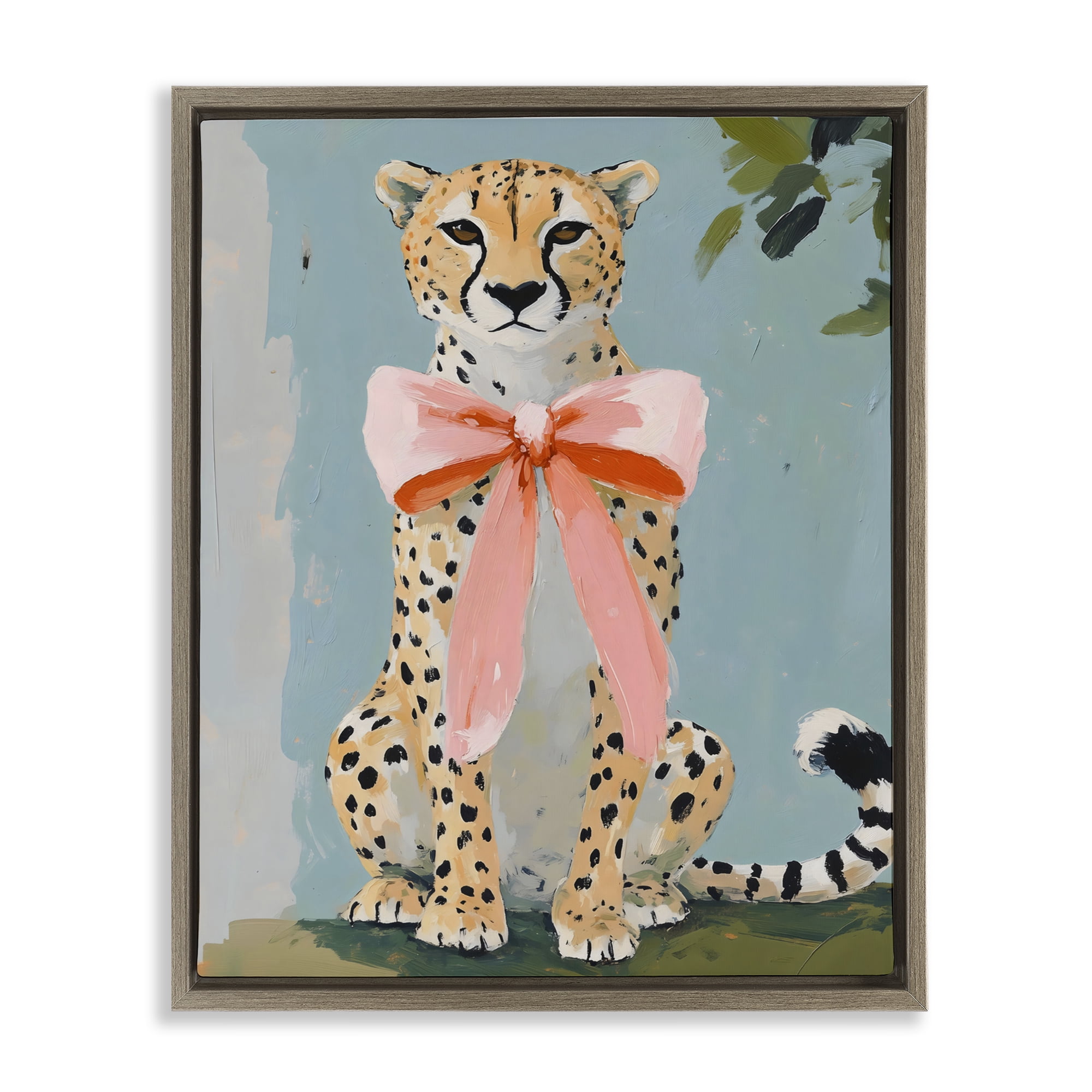 Stupell Industries Cheetah with Big Pink Bow Brown Framed Floater Canvas Wall Art, design by The Prints Vibe