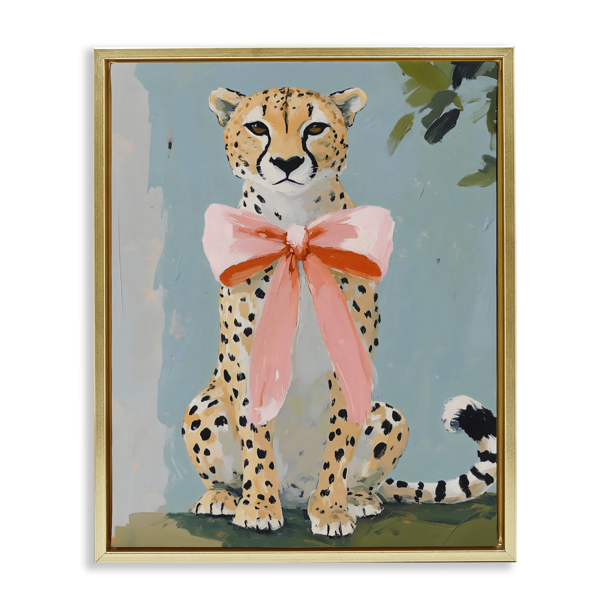 Stupell Industries Cheetah with Big Pink Bow Gold Framed Floater Canvas Wall Art, design by The Prints Vibe