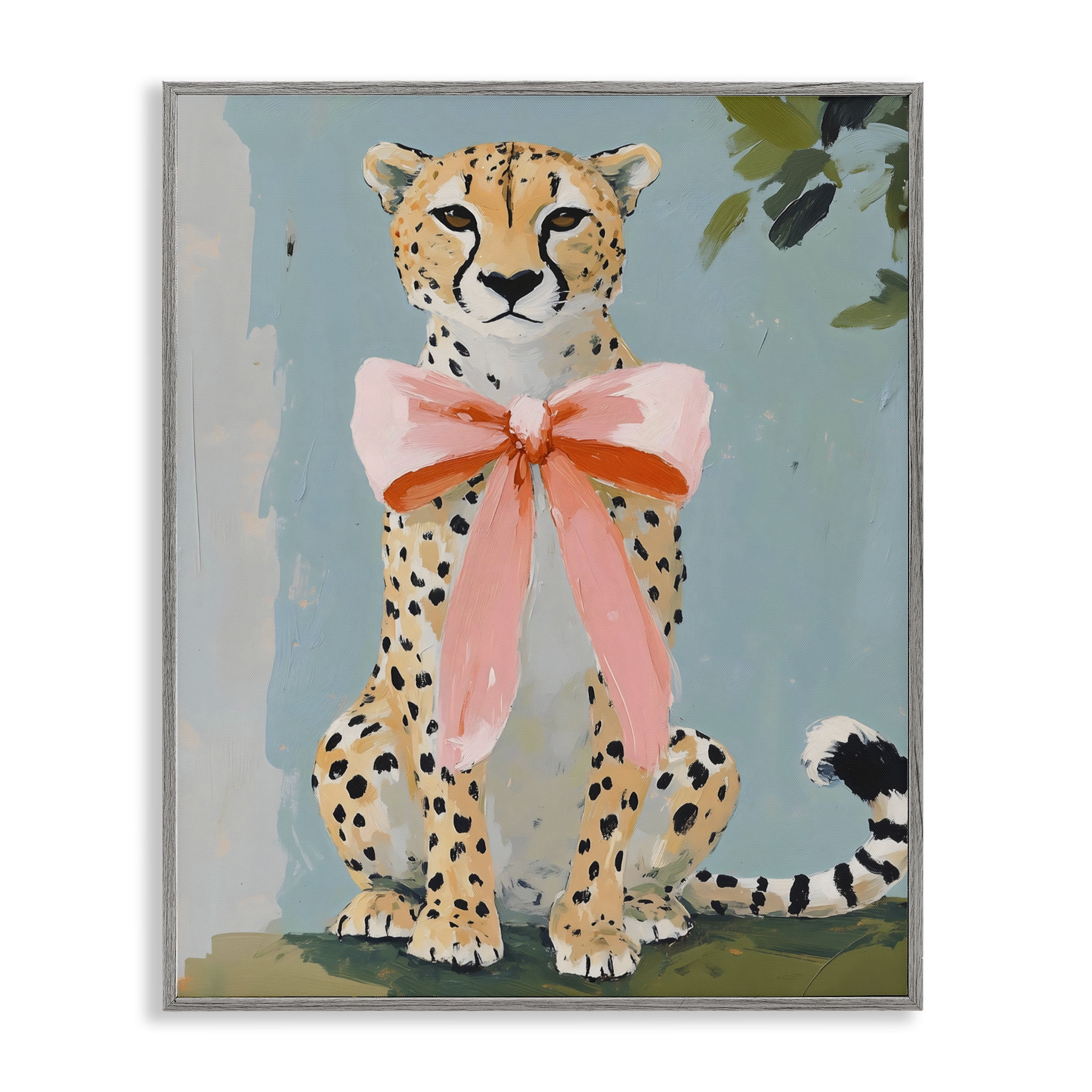 Stupell Industries Cheetah with Big Pink Bow Gray Framed Giclee Art, design by The Prints Vibe