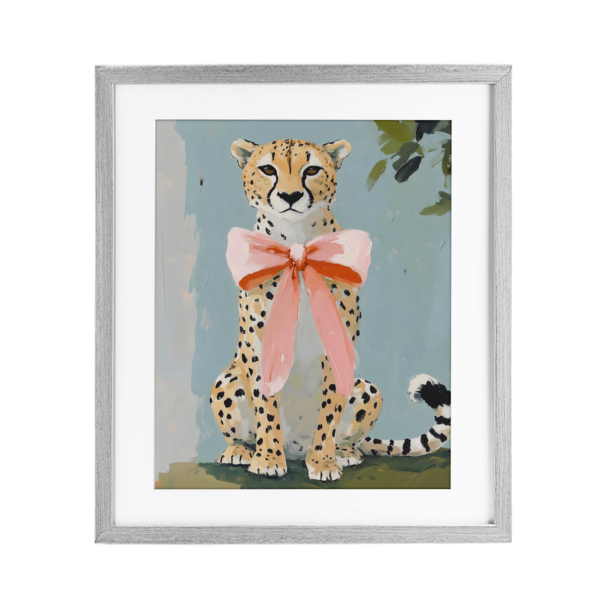 Stupell Industries Cheetah with Big Pink Bow Gray Framed Print Under Glass, design by The Prints Vibe