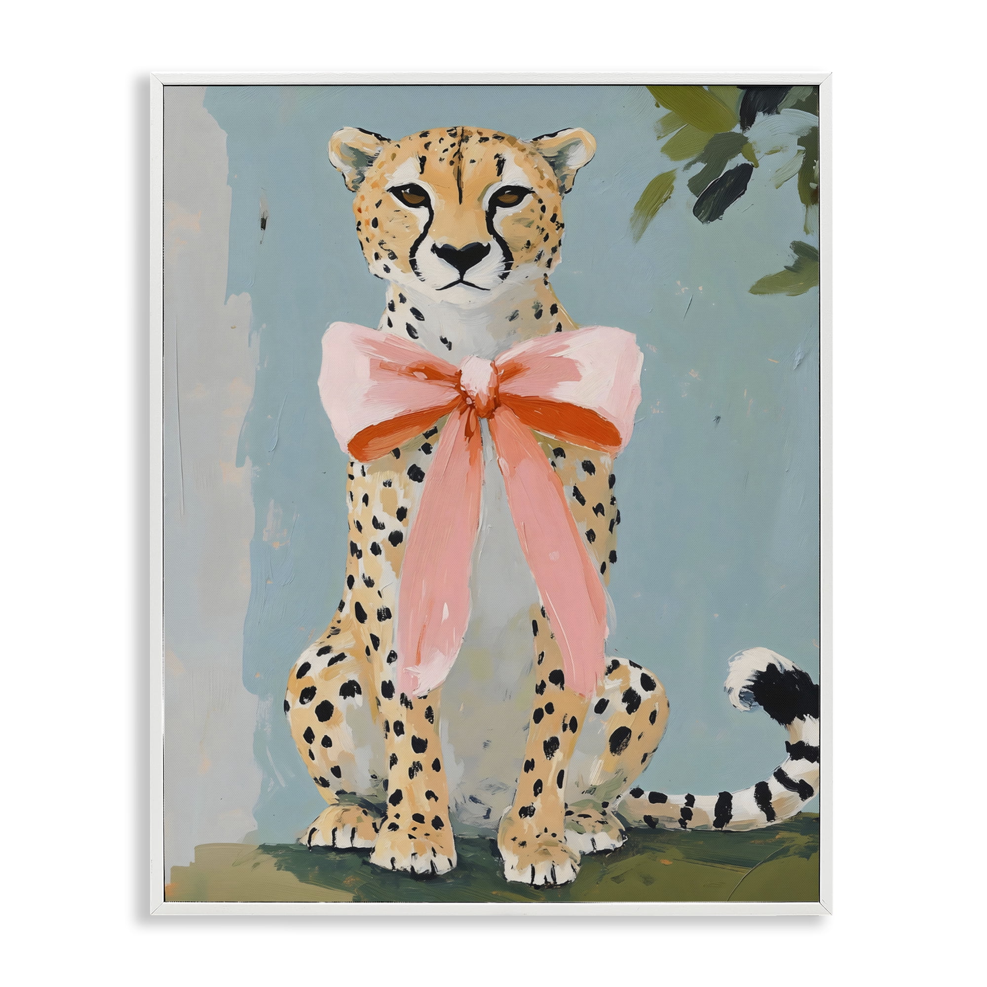 Stupell Industries Cheetah with Big Pink Bow White Framed Giclee Art, design by The Prints Vibe