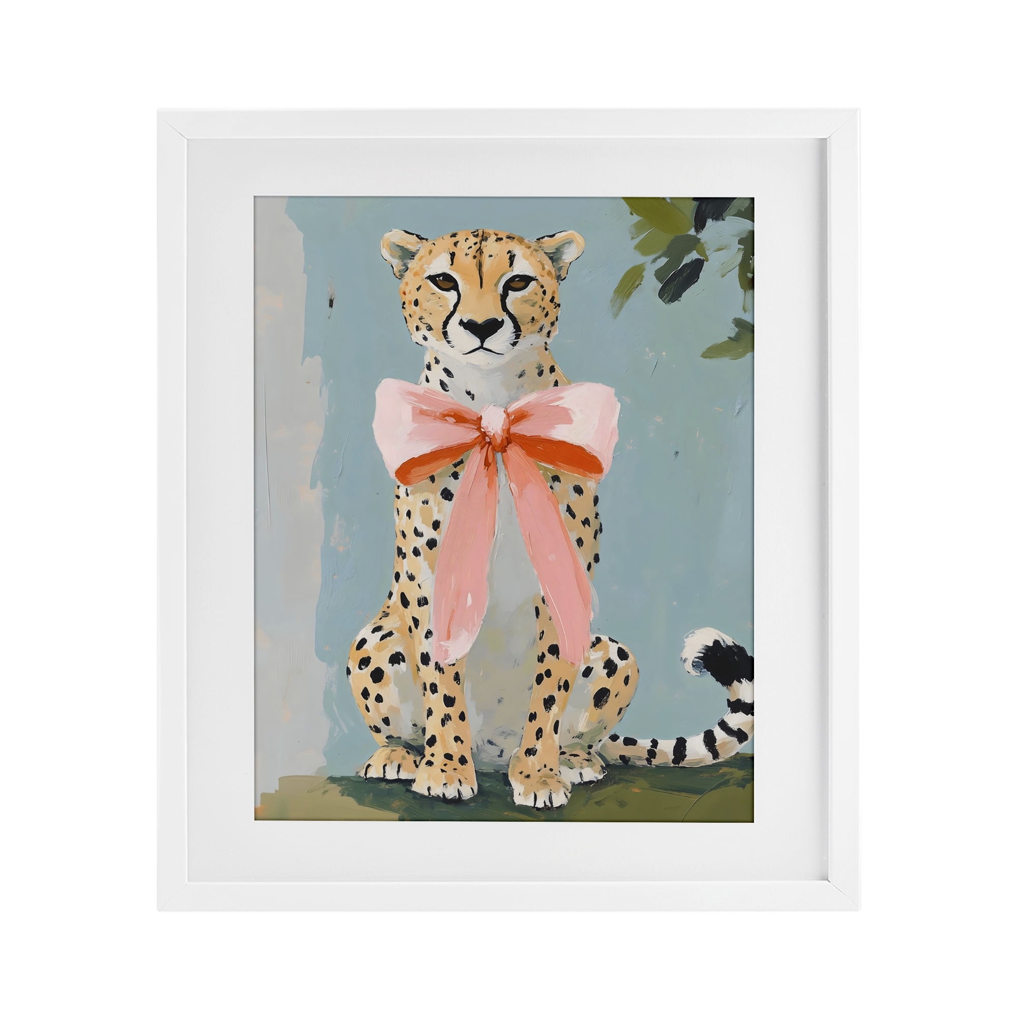 Stupell Industries Cheetah with Big Pink Bow White Framed Print Under Glass, design by The Prints Vibe