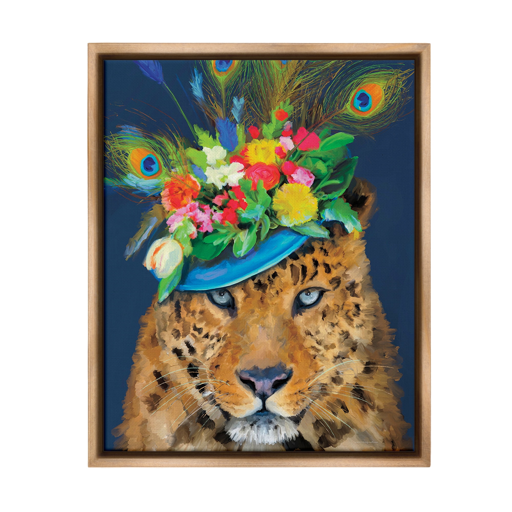 Stupell Industries Cheetah with Feather Hat Animals & Insects Painting Brown Floater Framed Canvas Art Print Wall Art, 25 x 31