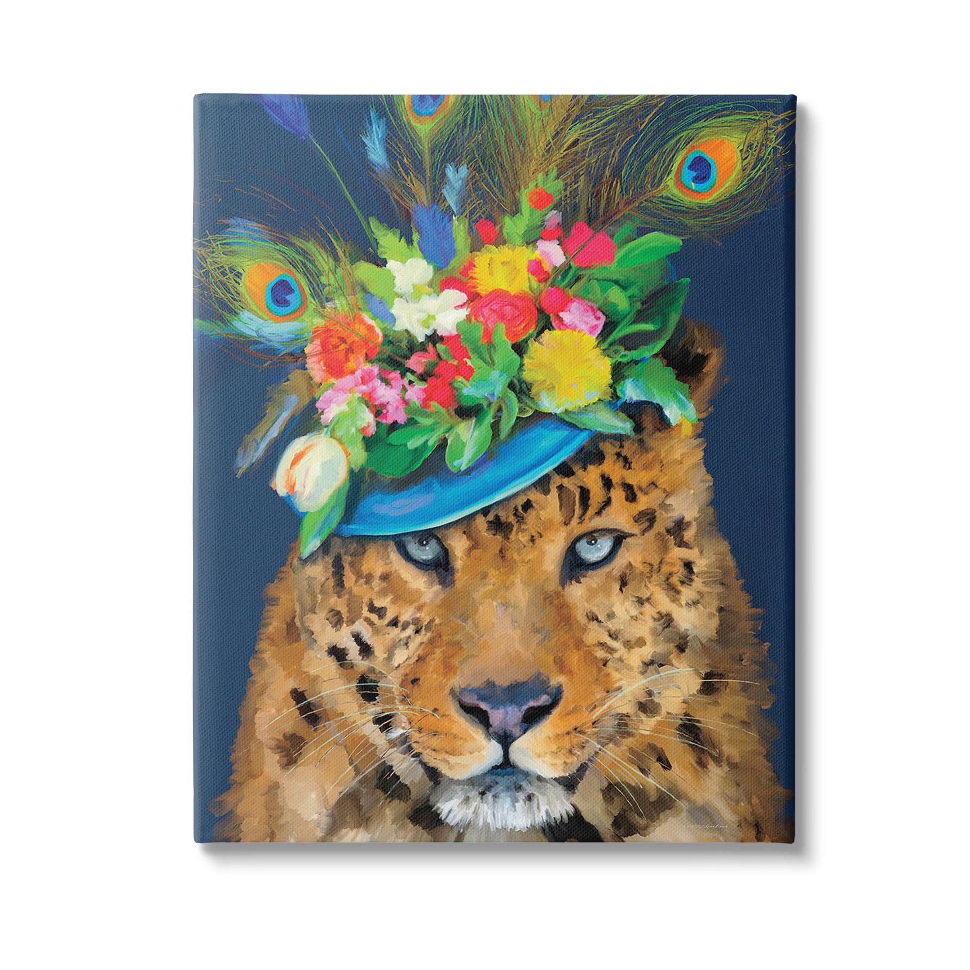 Stupell Industries Cheetah with Feather Hat Animals & Insects Painting Gallery Wrapped Canvas Art Print Wall Art, 30 x 40