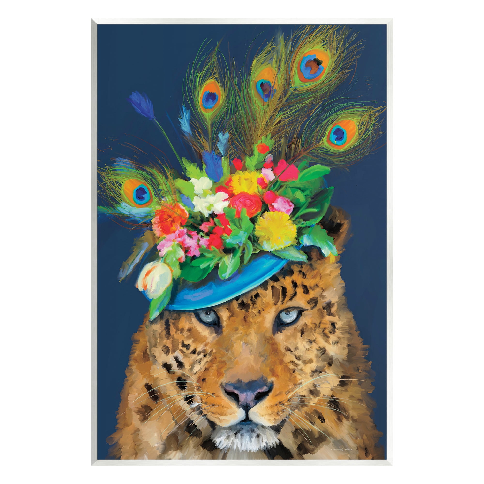 Stupell Industries Cheetah with Feather Hat Animals & Insects Painting Unframed Art Print Wall Art, 13 x 19