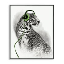 Stupell Industries Cheetah with Headphones Animals & Insects Painting Black Framed Art Print Wall Art, 11 x 14