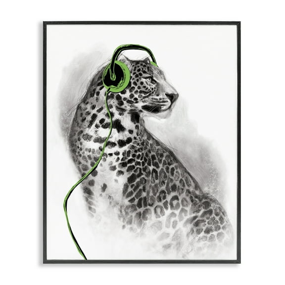 Stupell Industries Cheetah with Headphones Animals & Insects Painting Black Framed Art Print Wall Art, 11 x 14